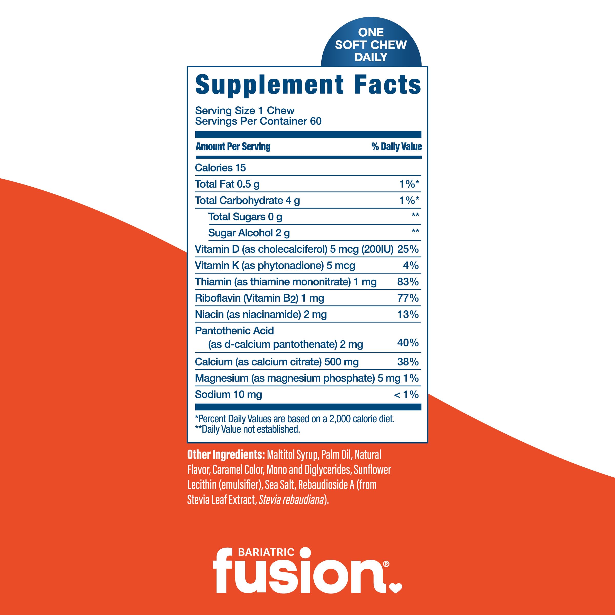 Bariatric Fusion Calcium Citrate Soft Chews 500mg nutritional information