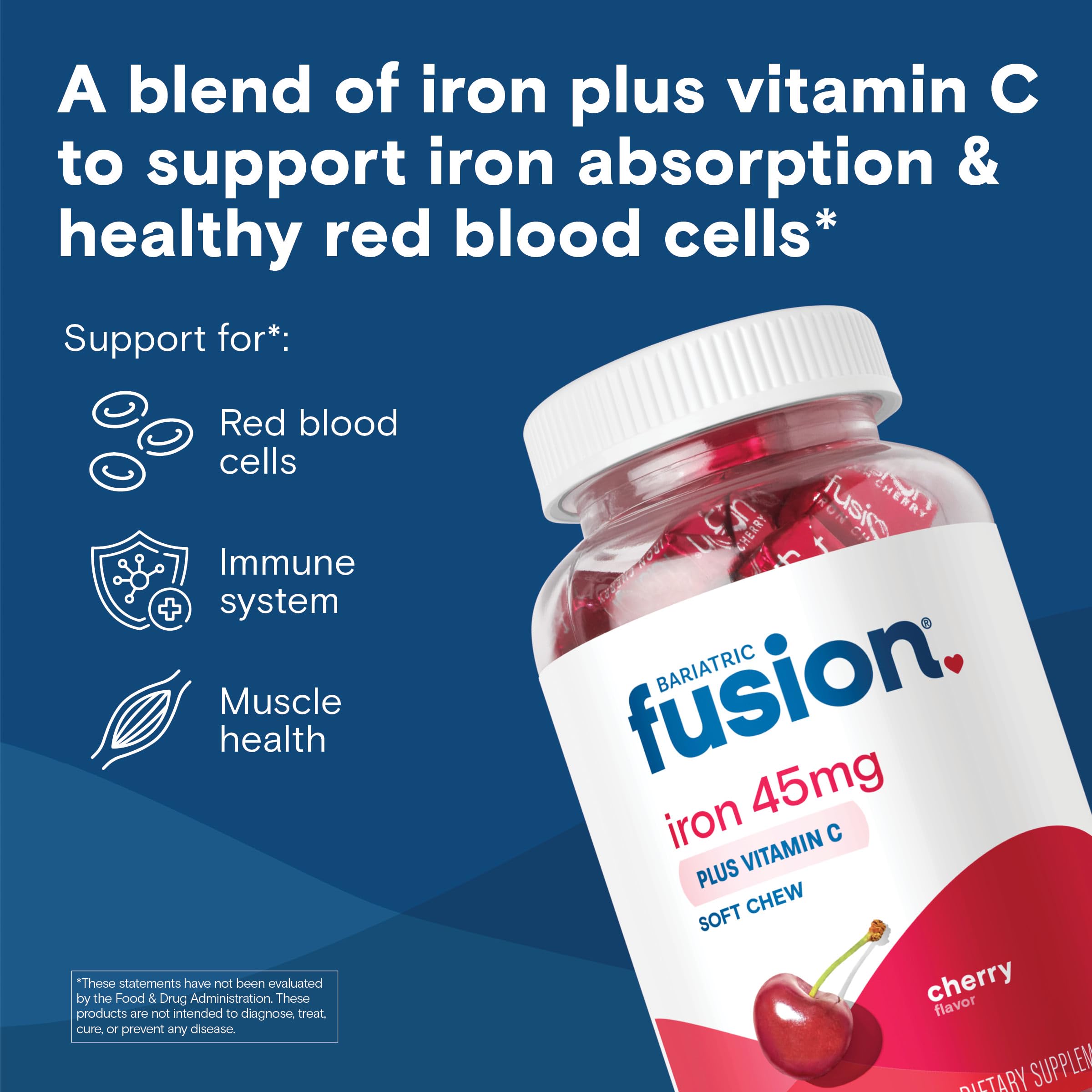 Bariatric Fusion Cherry Iron Supplement bottle with 60 soft chews
