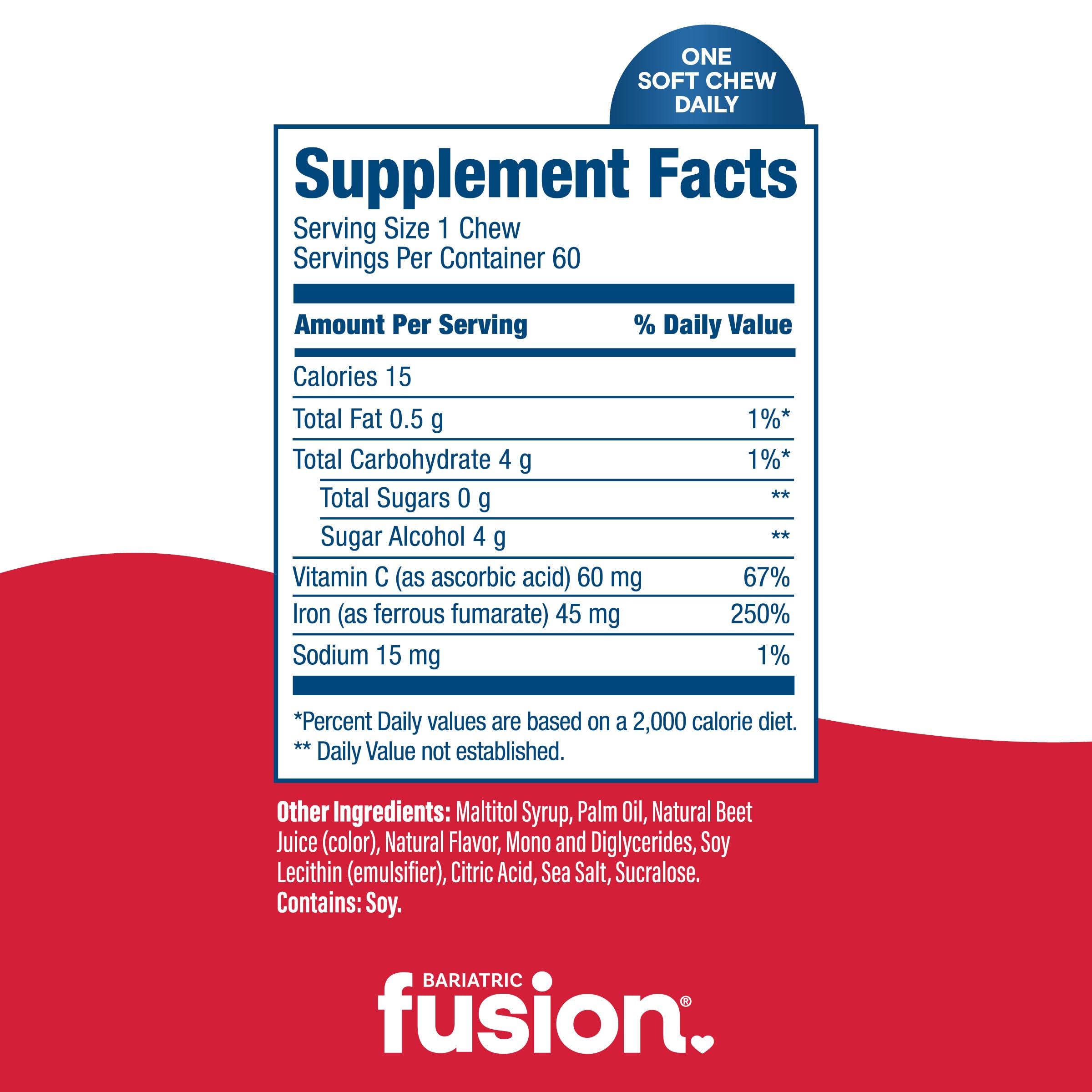 Bariatric Fusion Cherry Iron Supplement individual soft chew packaging