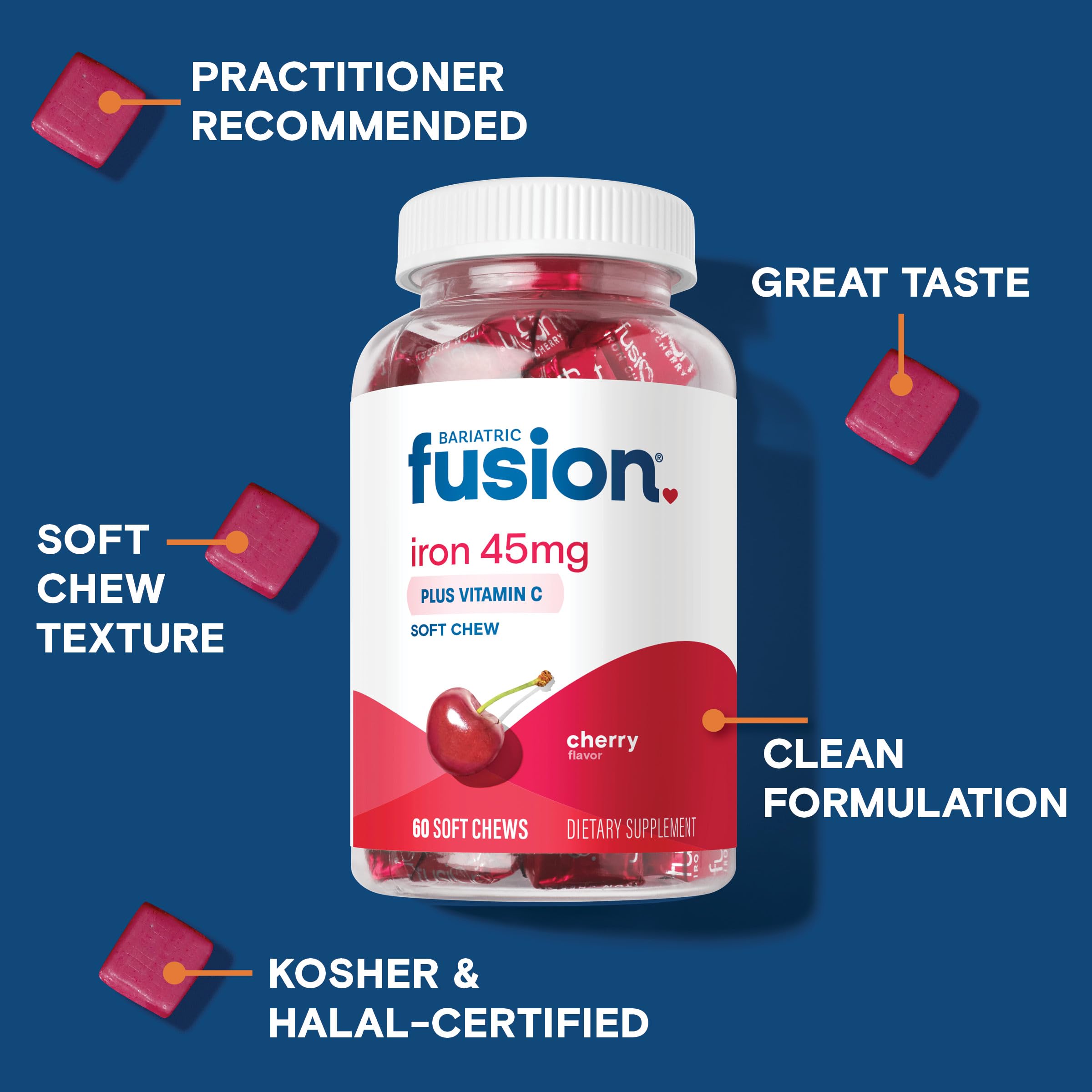 Bariatric Fusion Cherry Iron Supplement soft chew close-up