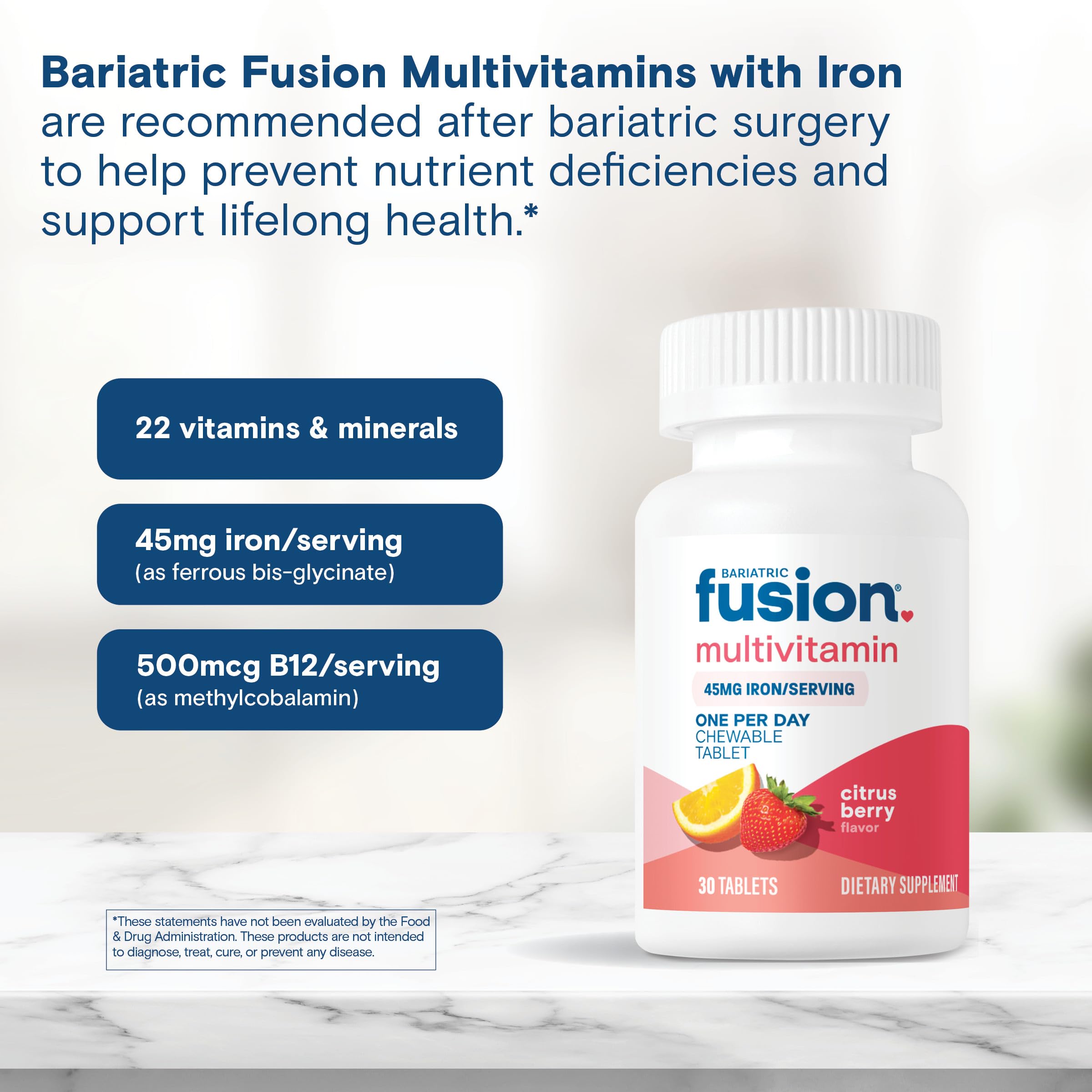 Bariatric Fusion Chewable Multivitamin with Iron 45mg nutritional information