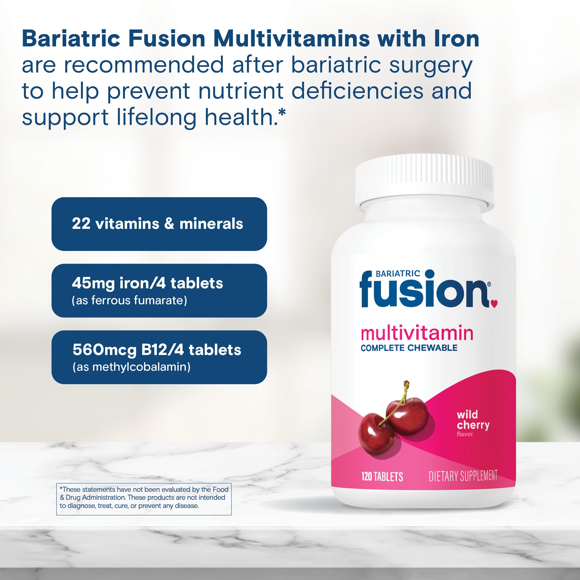 Bariatric Fusion Complete Chewable Multivitamin 120 Tablets on a kitchen counter