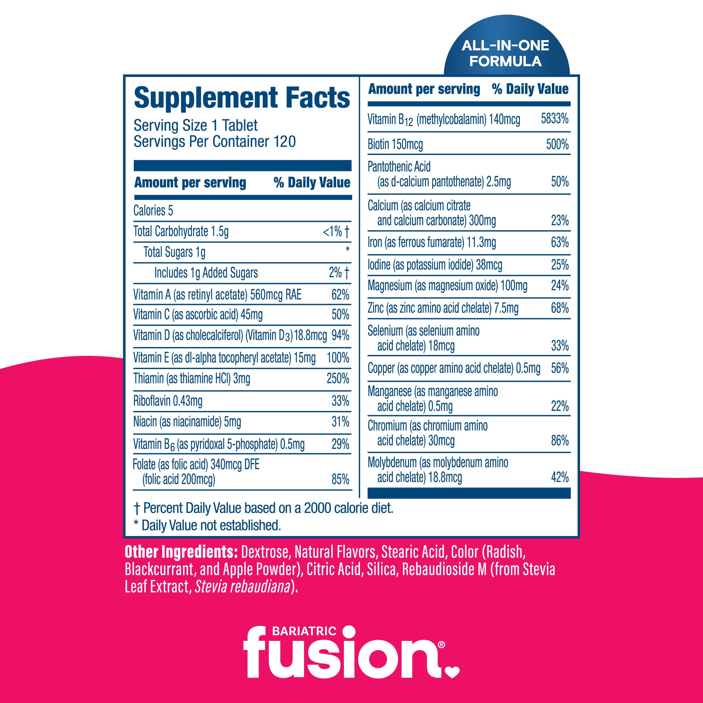 Bariatric Fusion Complete Chewable Multivitamin 120 Tablets with a tablet in hand