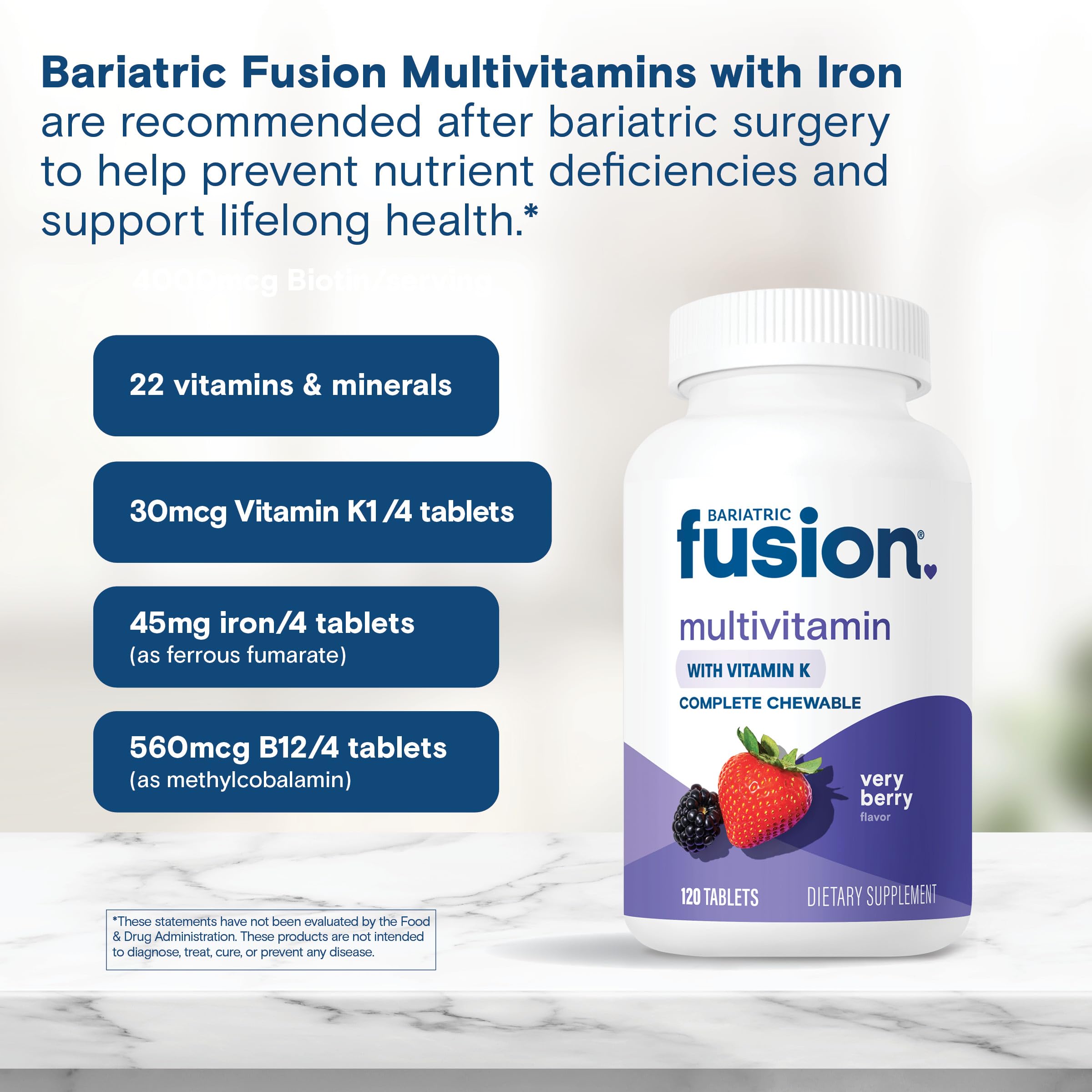 Bariatric Fusion Complete Chewable Multivitamin on a wooden table