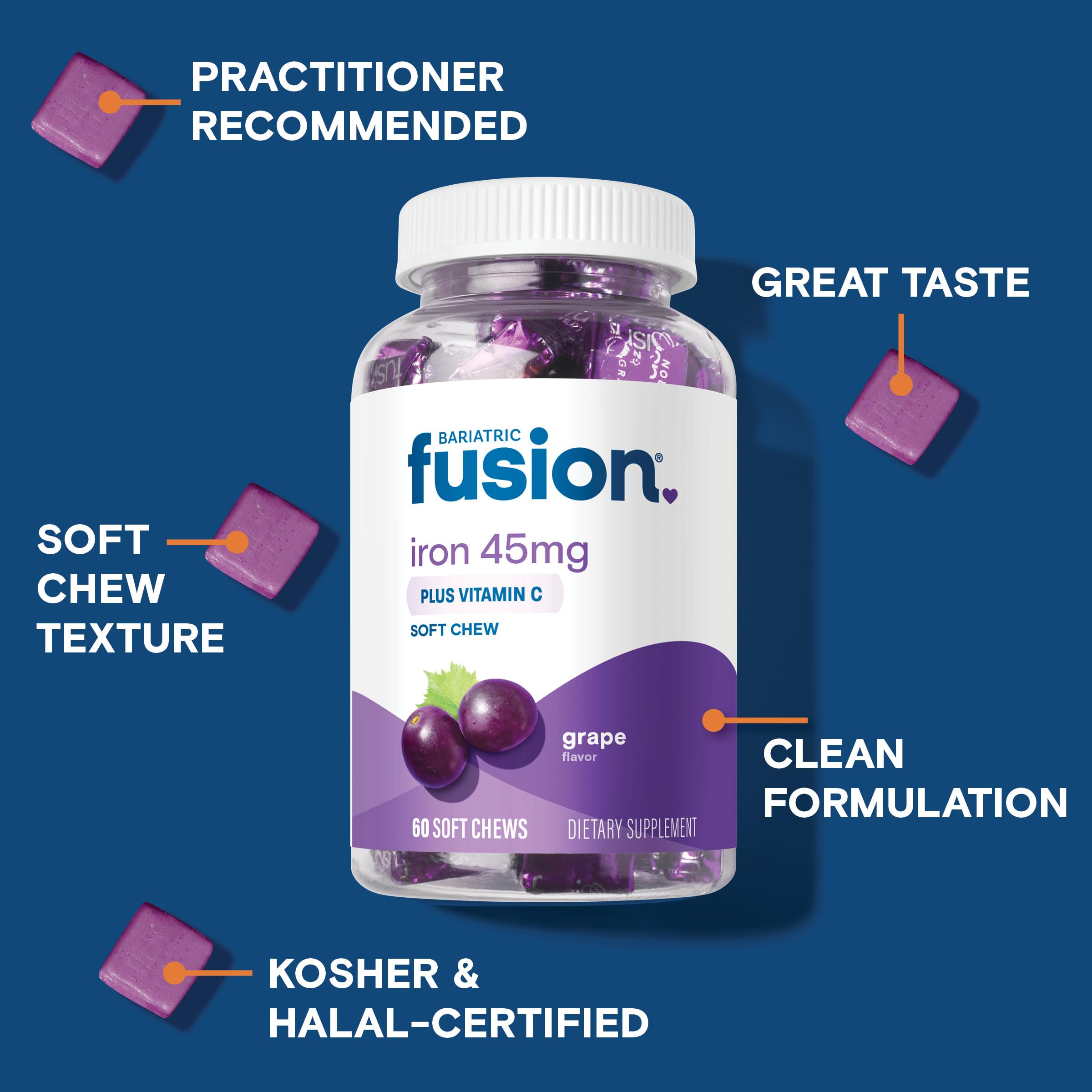 Bariatric Fusion Grape Iron Chewable Supplement individual soft chew
