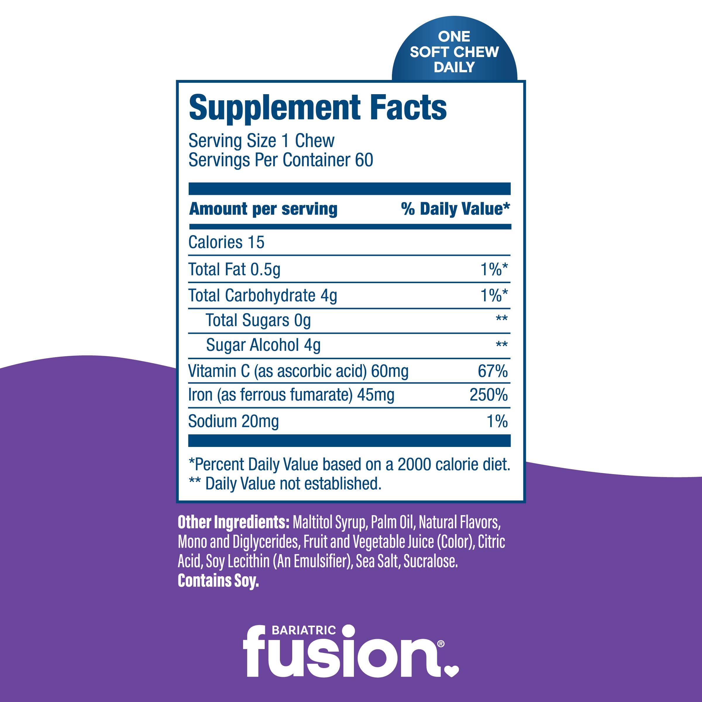 Bariatric Fusion Grape Iron Chewable Supplement nutritional information