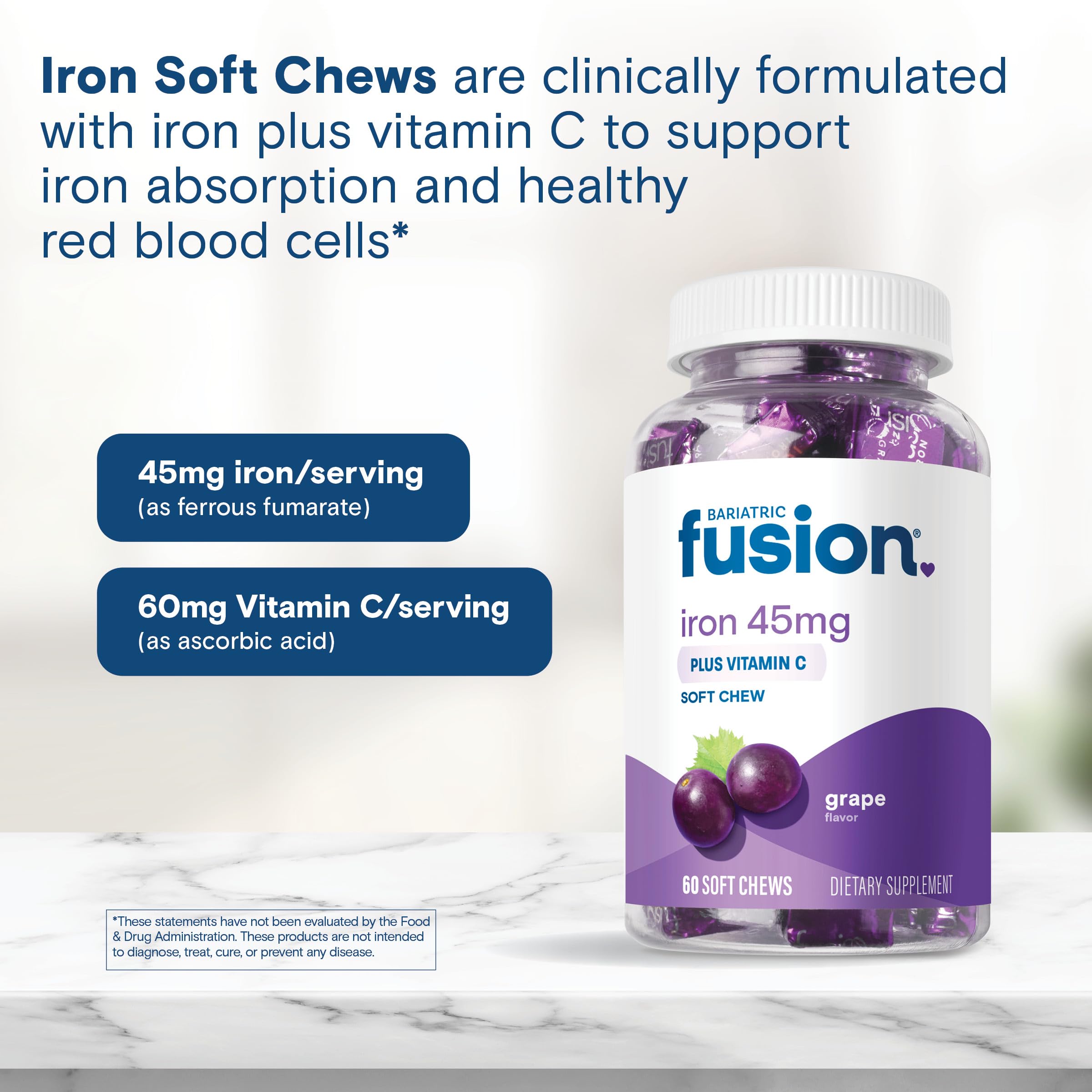 Bariatric Fusion Grape Iron Chewable Supplement with Vitamin C