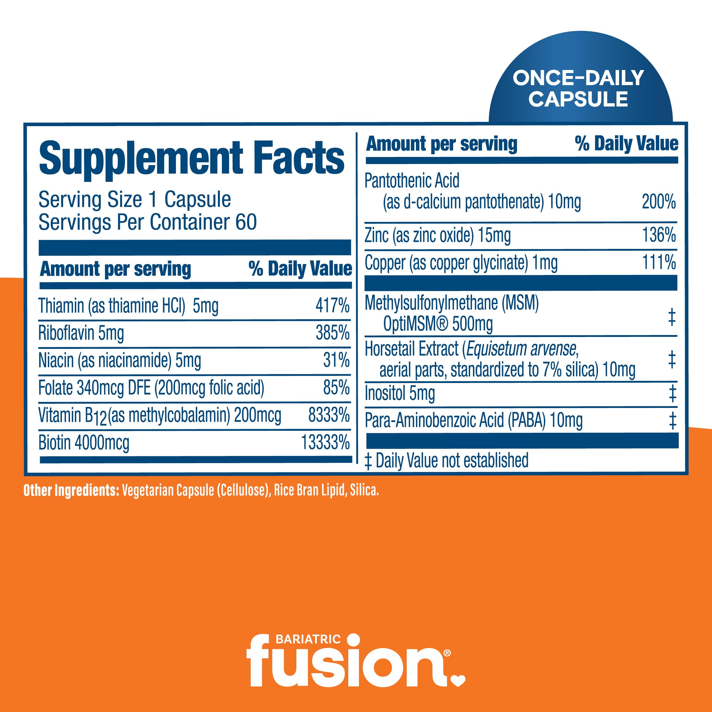 Bariatric Fusion Hair, Skin & Nails Vitamins ingredients list