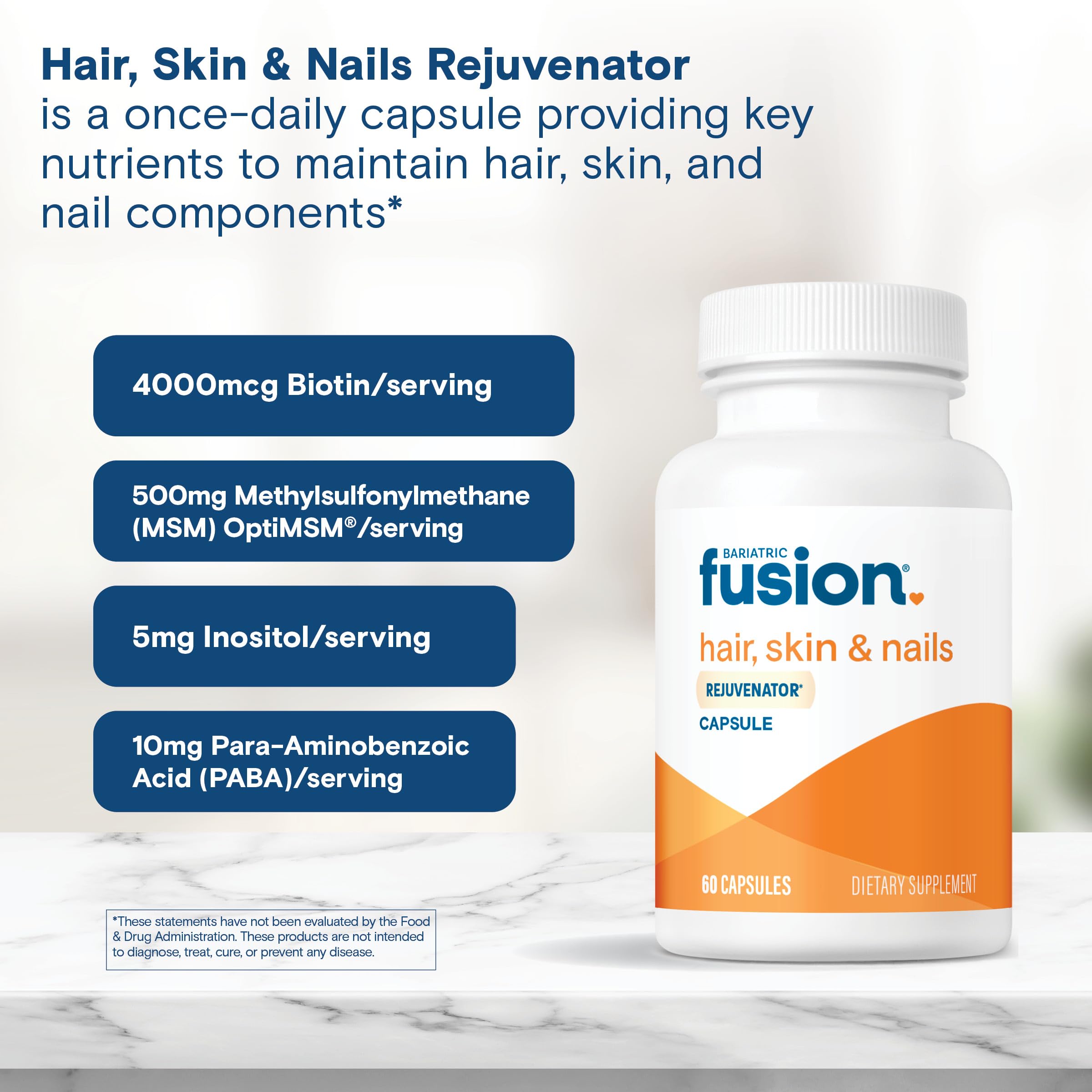 Bariatric Fusion Hair, Skin & Nails Vitamins side view