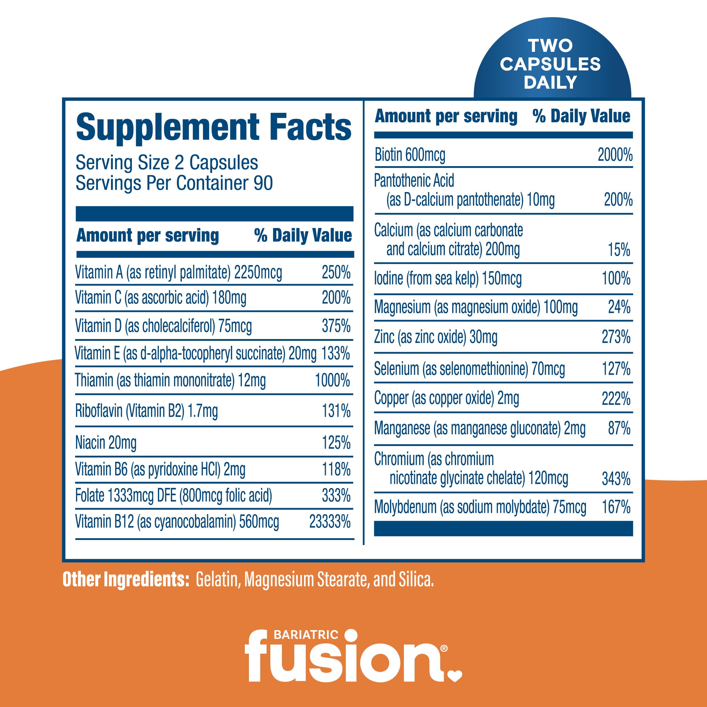 Bariatric Fusion Multivitamin Capsules nutritional information