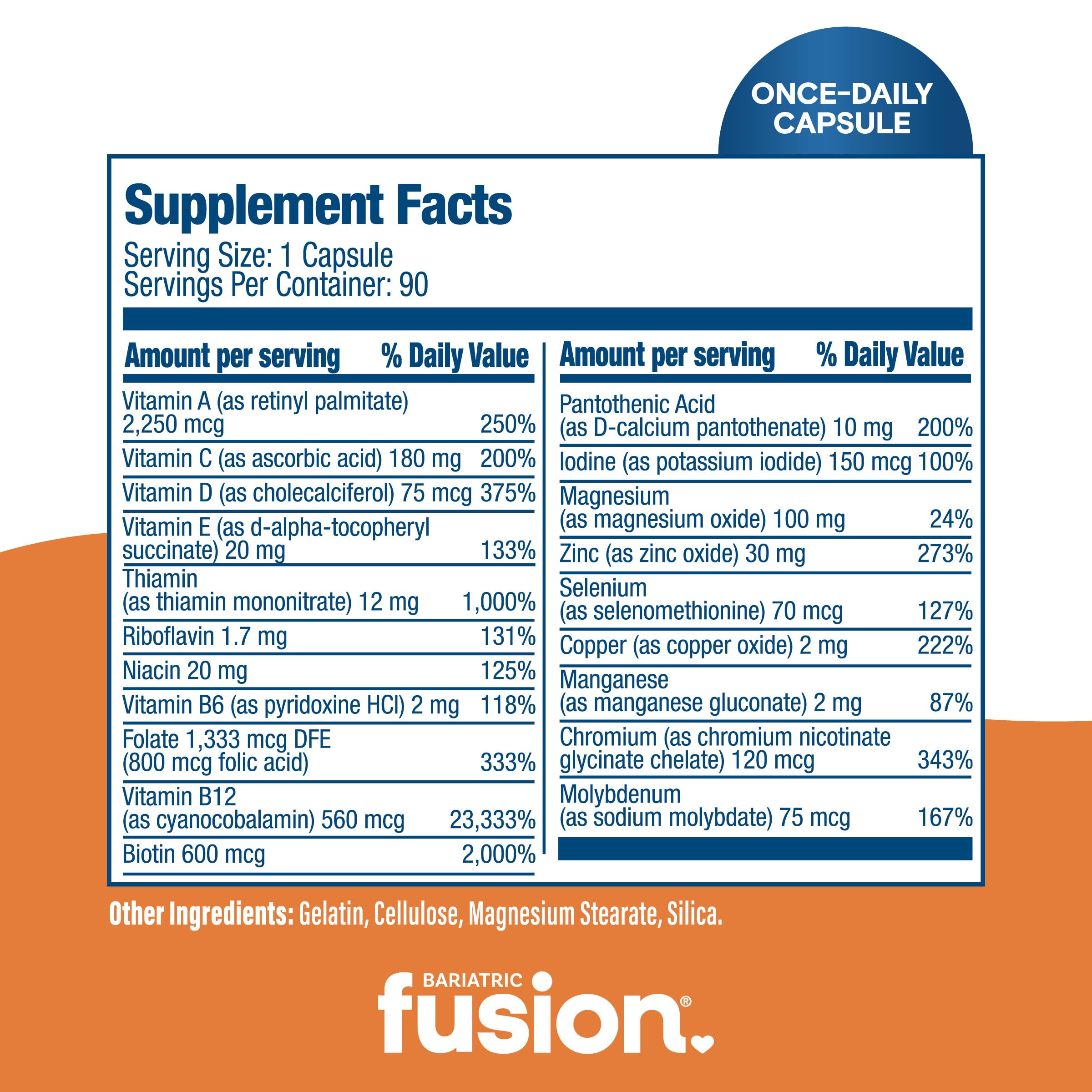 Bariatric Fusion Multivitamin Capsules without Iron open bottle showing capsules