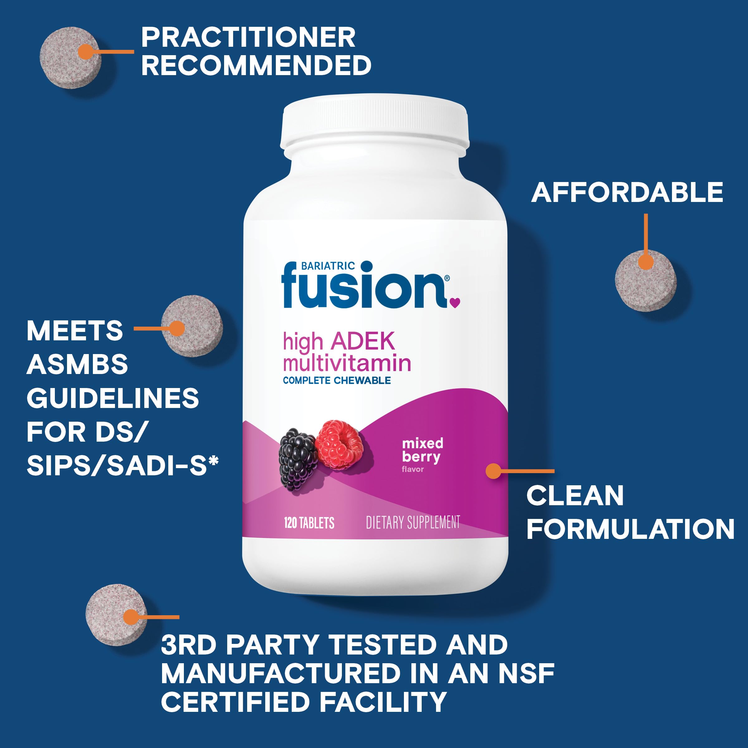 Bariatric Fusion Multivitamin Chewable Tablets mixed berry flavour description