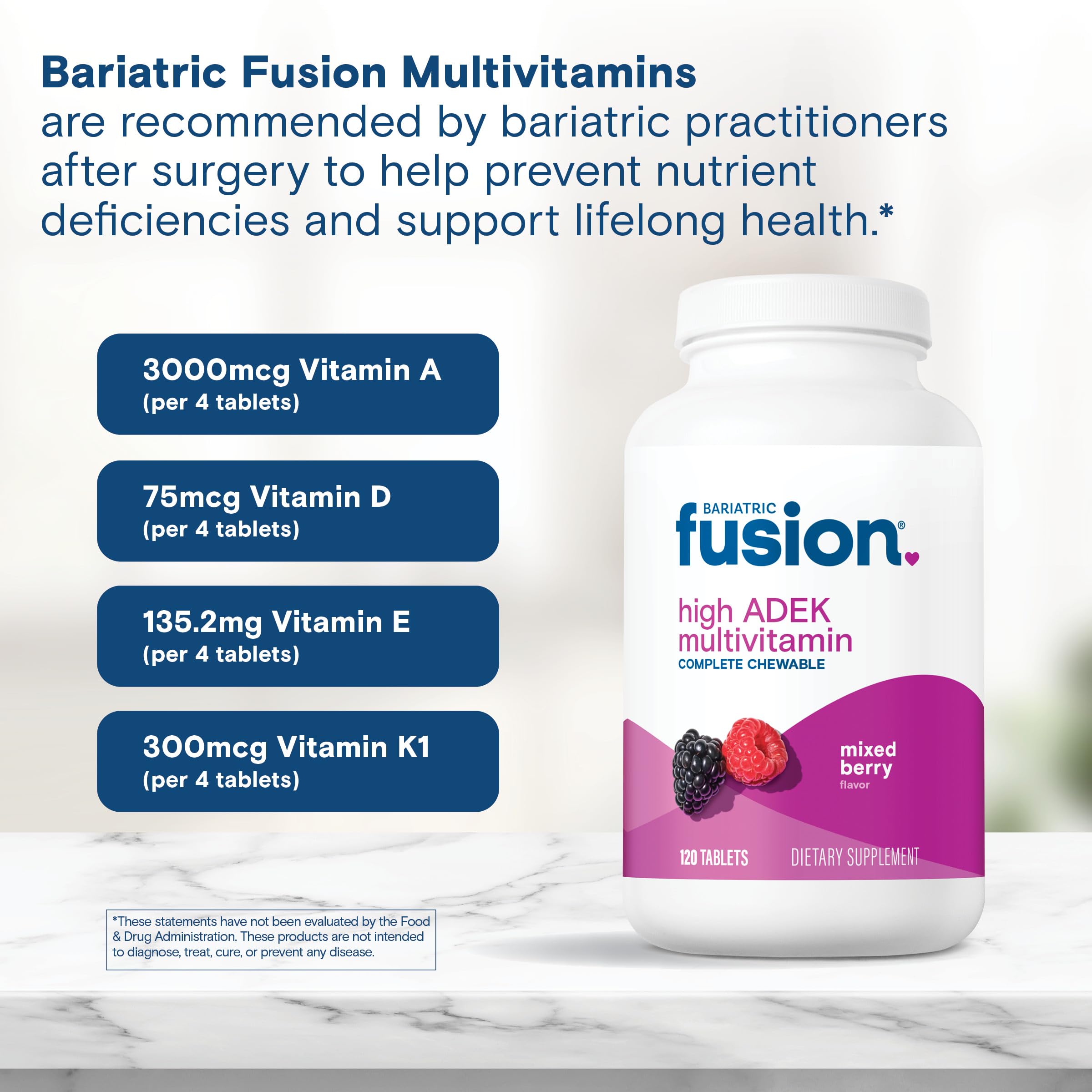 Bariatric Fusion Multivitamin Chewable Tablets side view of bottle
