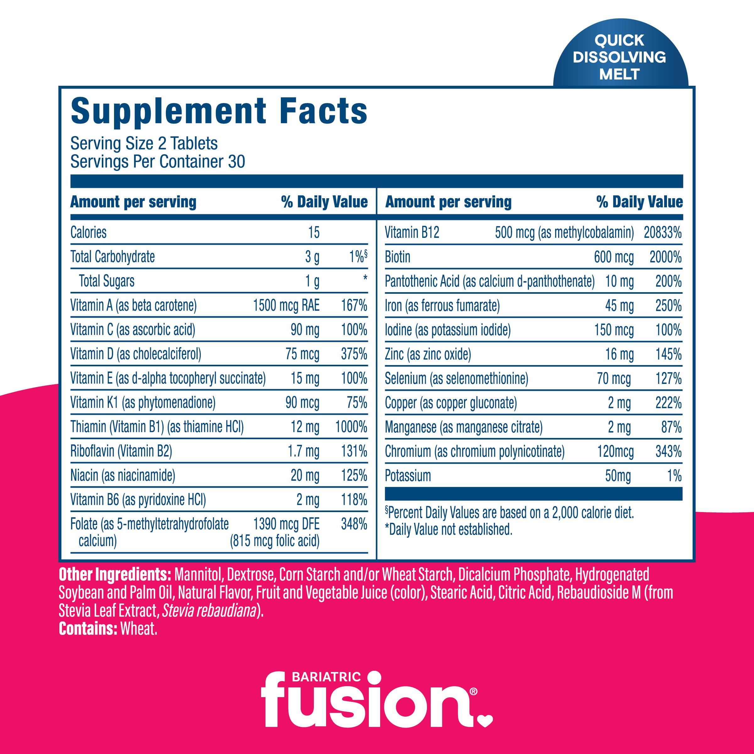 Bariatric Fusion Multivitamin ingredients list