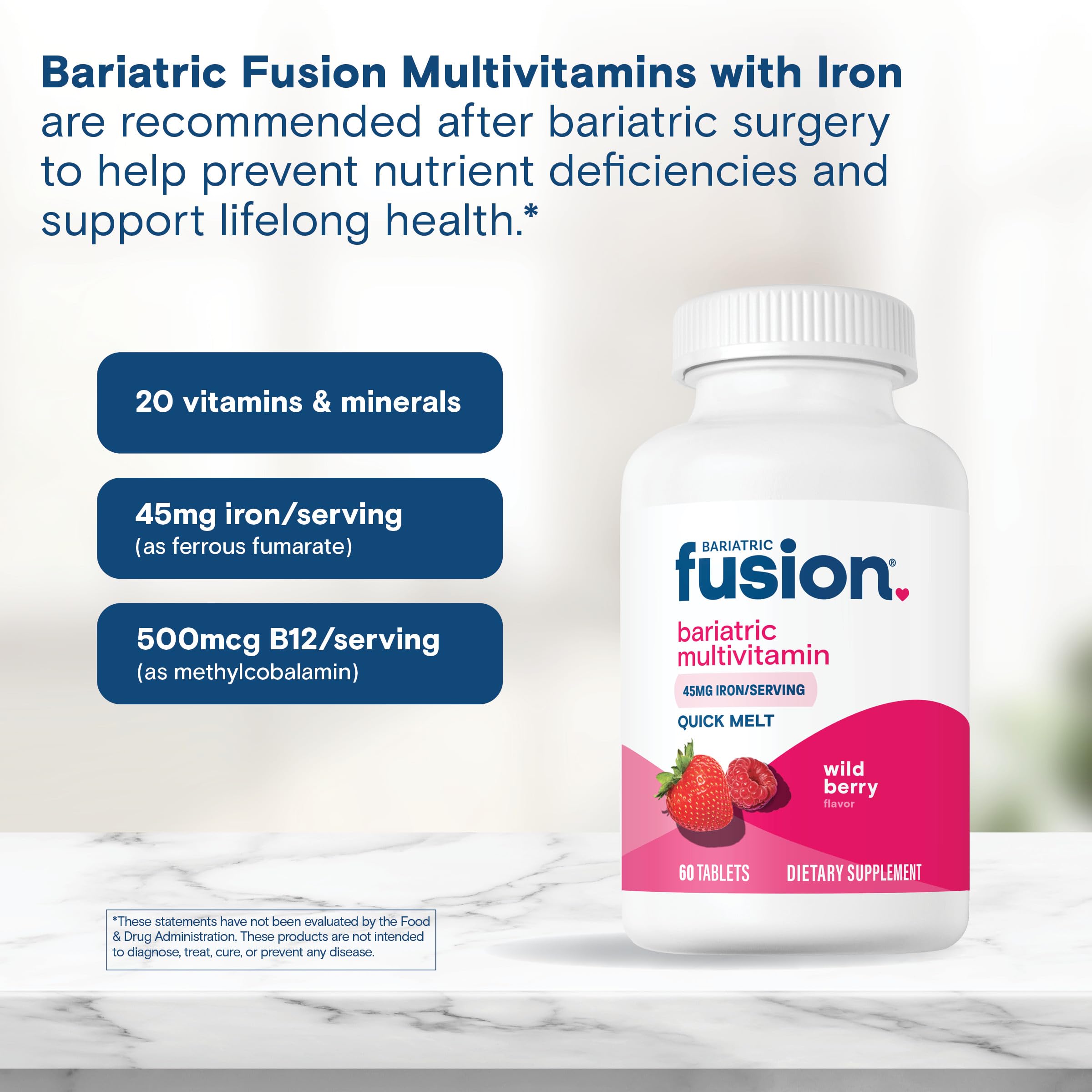 Bariatric Fusion Multivitamin tablet on a spoon