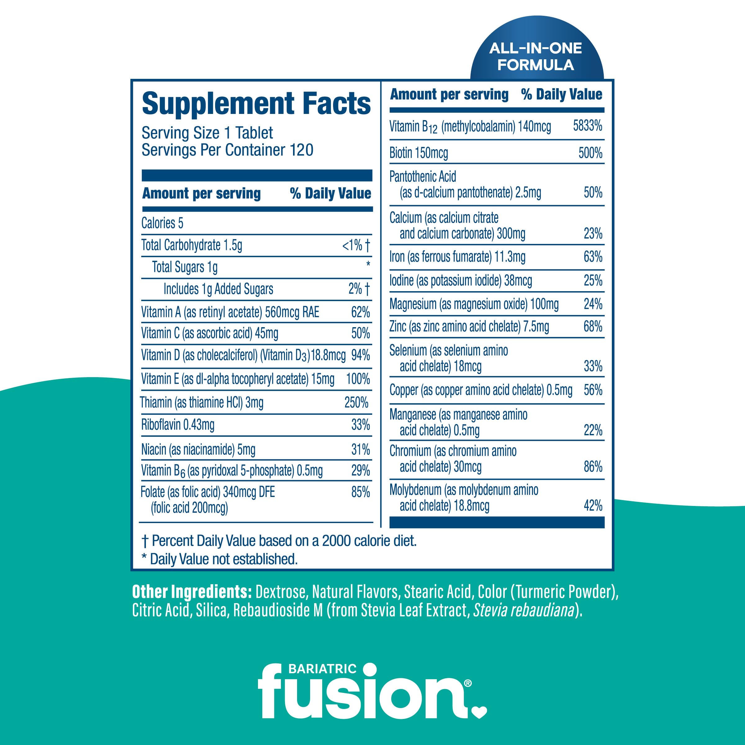 Bariatric Fusion multivitamin tablets on a wooden surface