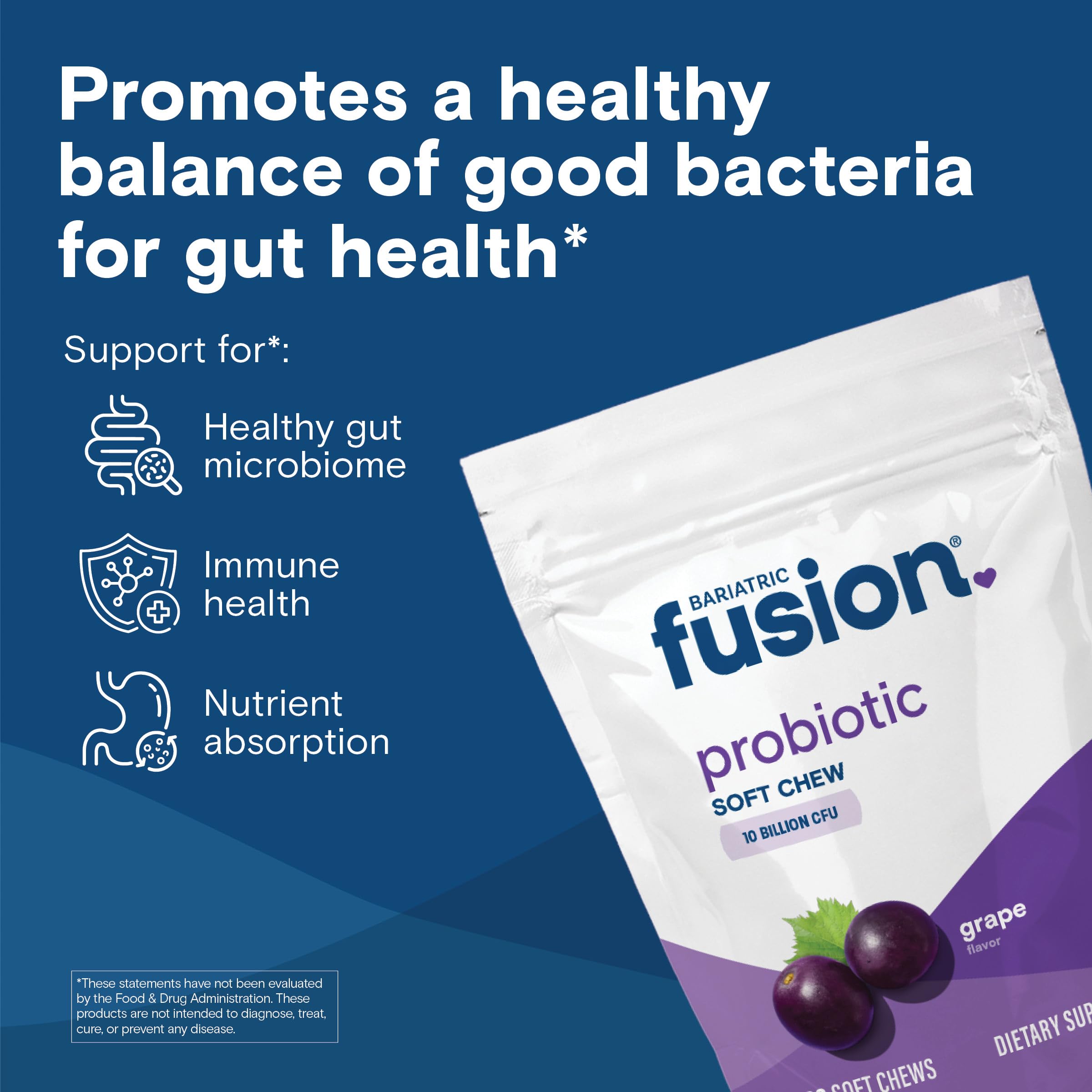 Bariatric Fusion Probiotic Soft Chews packaging with 60 count