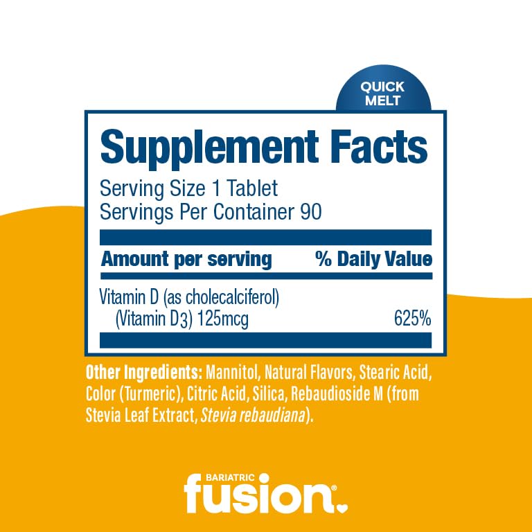 Bariatric Fusion Vitamin D3 Chewable Tablets 5000 IU back of the bottle