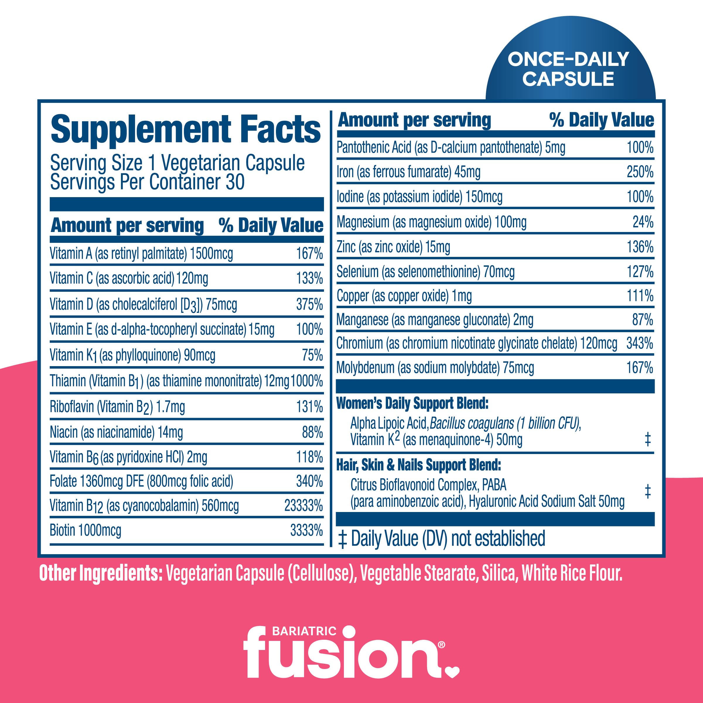 Bariatric Fusion Women's Multivitamin 30 capsules close-up