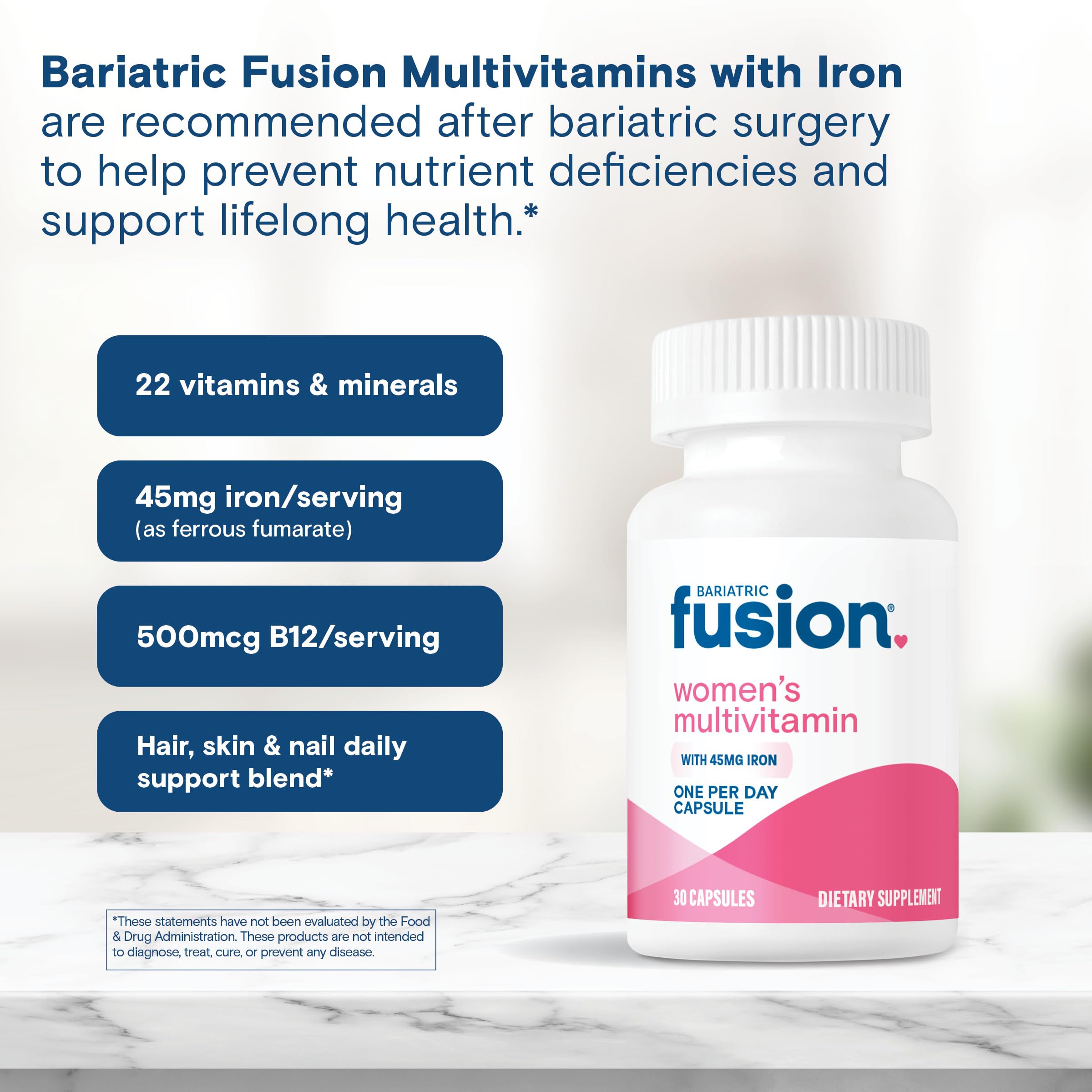 Bariatric Fusion Women's Multivitamin 30 capsules on a table