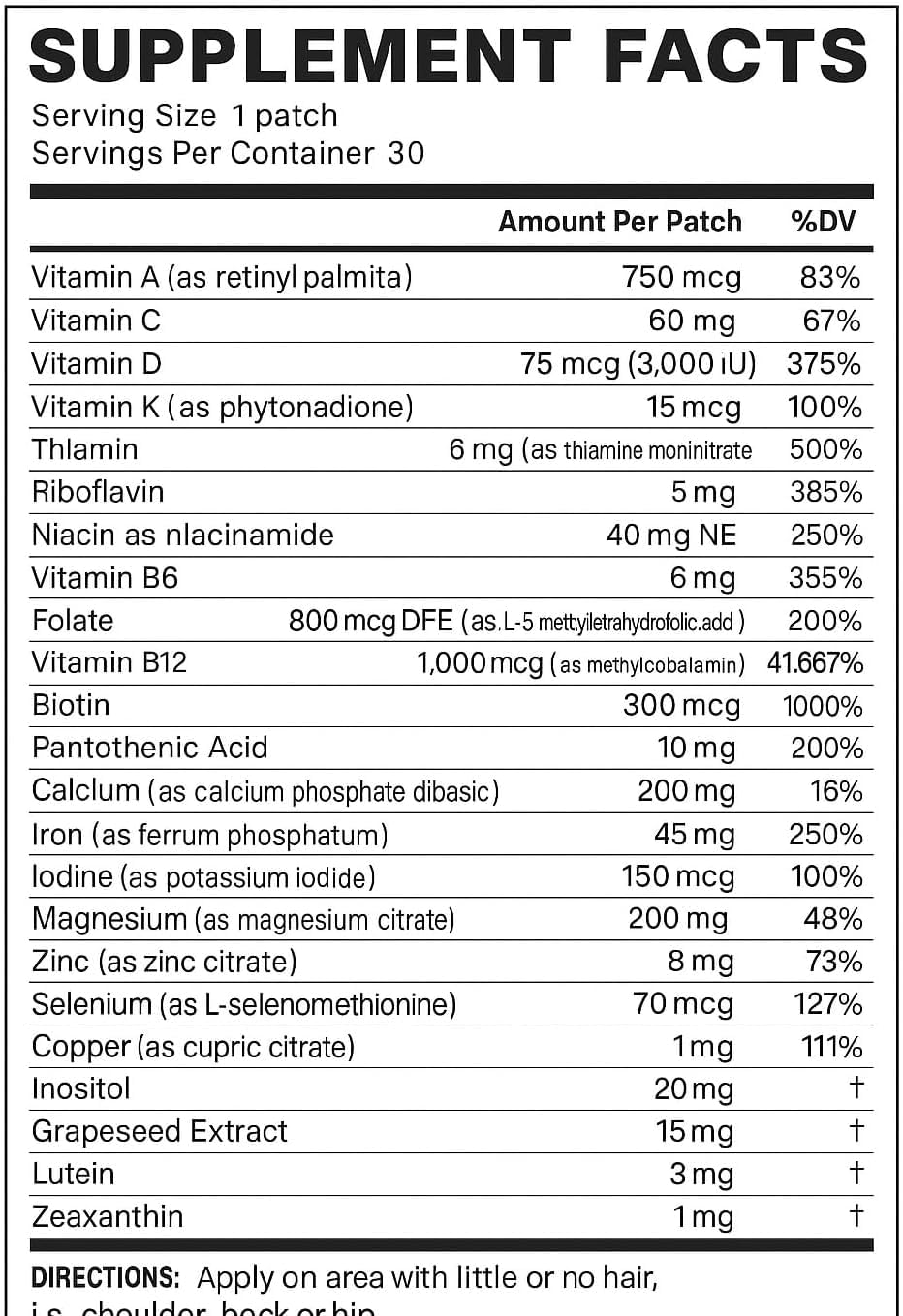 Bariatric Guru Multivitamin + Iron Patch back view