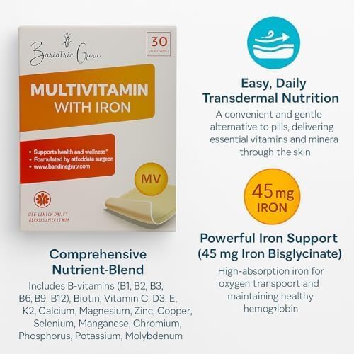 Bariatric Guru Multivitamin + Iron Patch with nutritional information