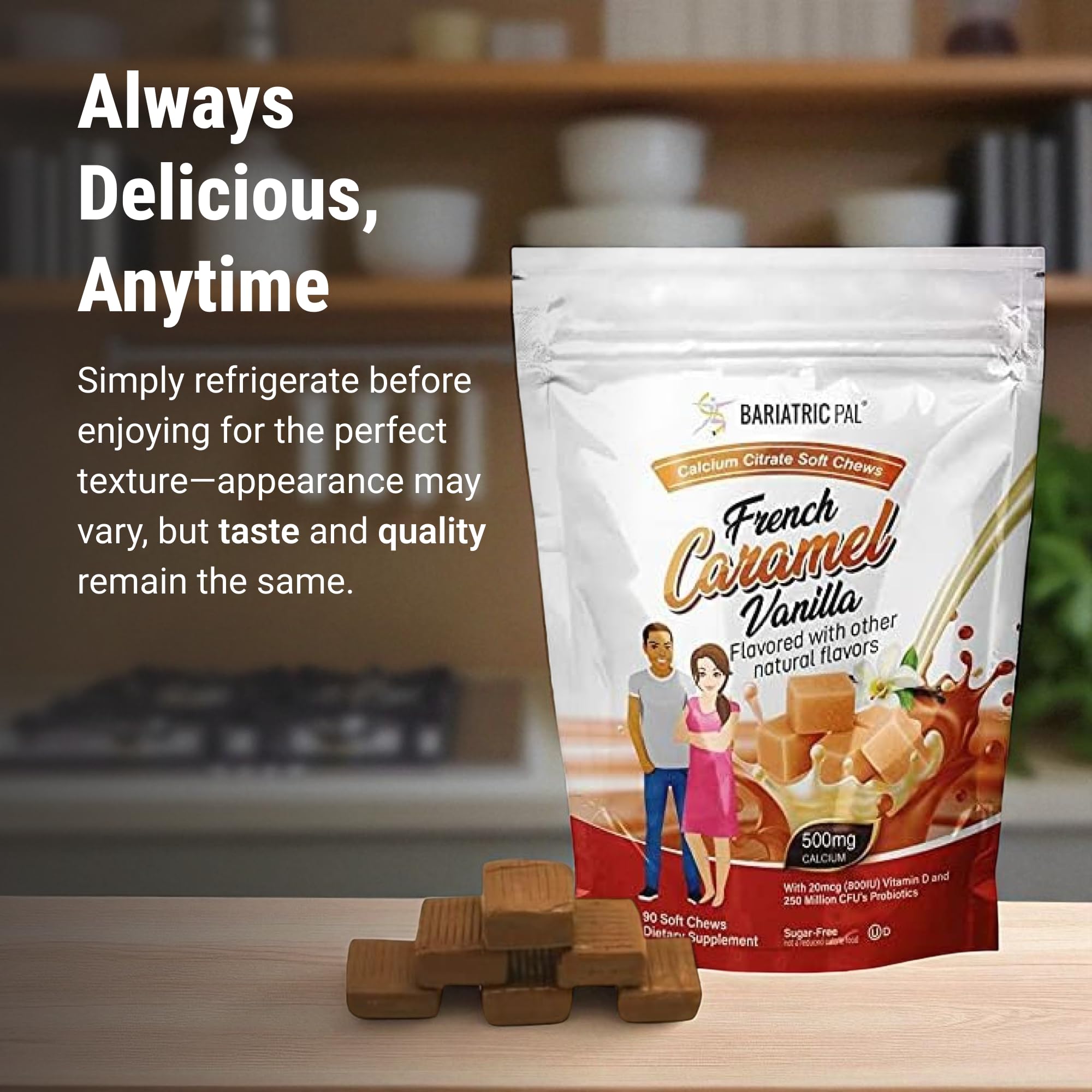 BariatricPal Calcium Citrate Soft Chews on a wooden table