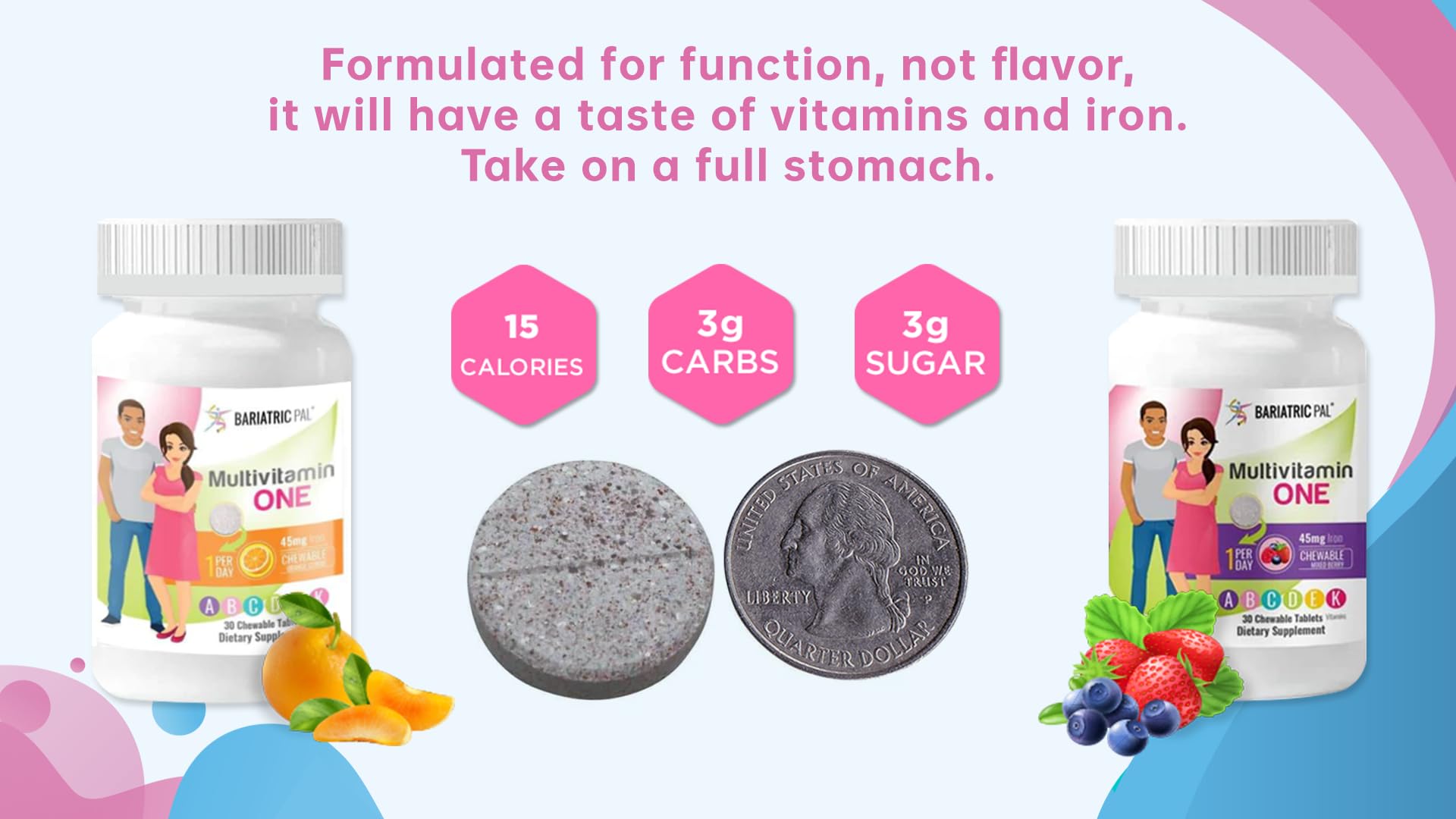 BariatricPal Multivitamin ONE chewable tablets on a kitchen counter