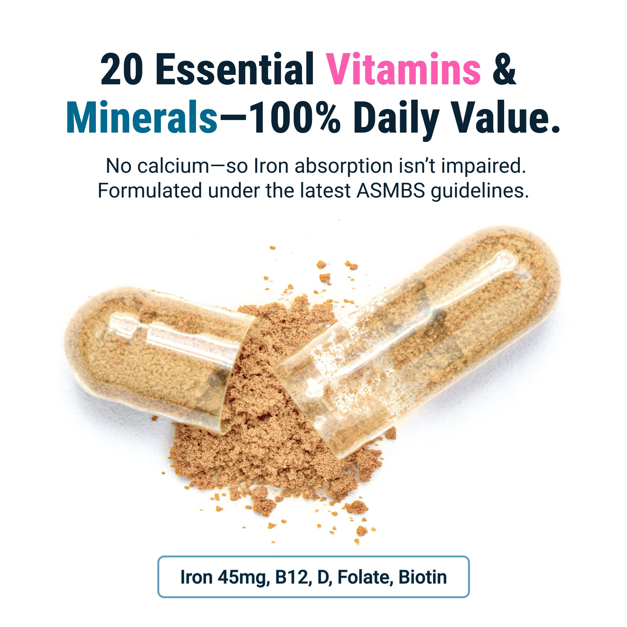 BariatricPal Multivitamin with Iron capsule on a spoon