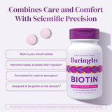 BariMelts Biotin Supplement 5000 mcg tablets on a wooden table