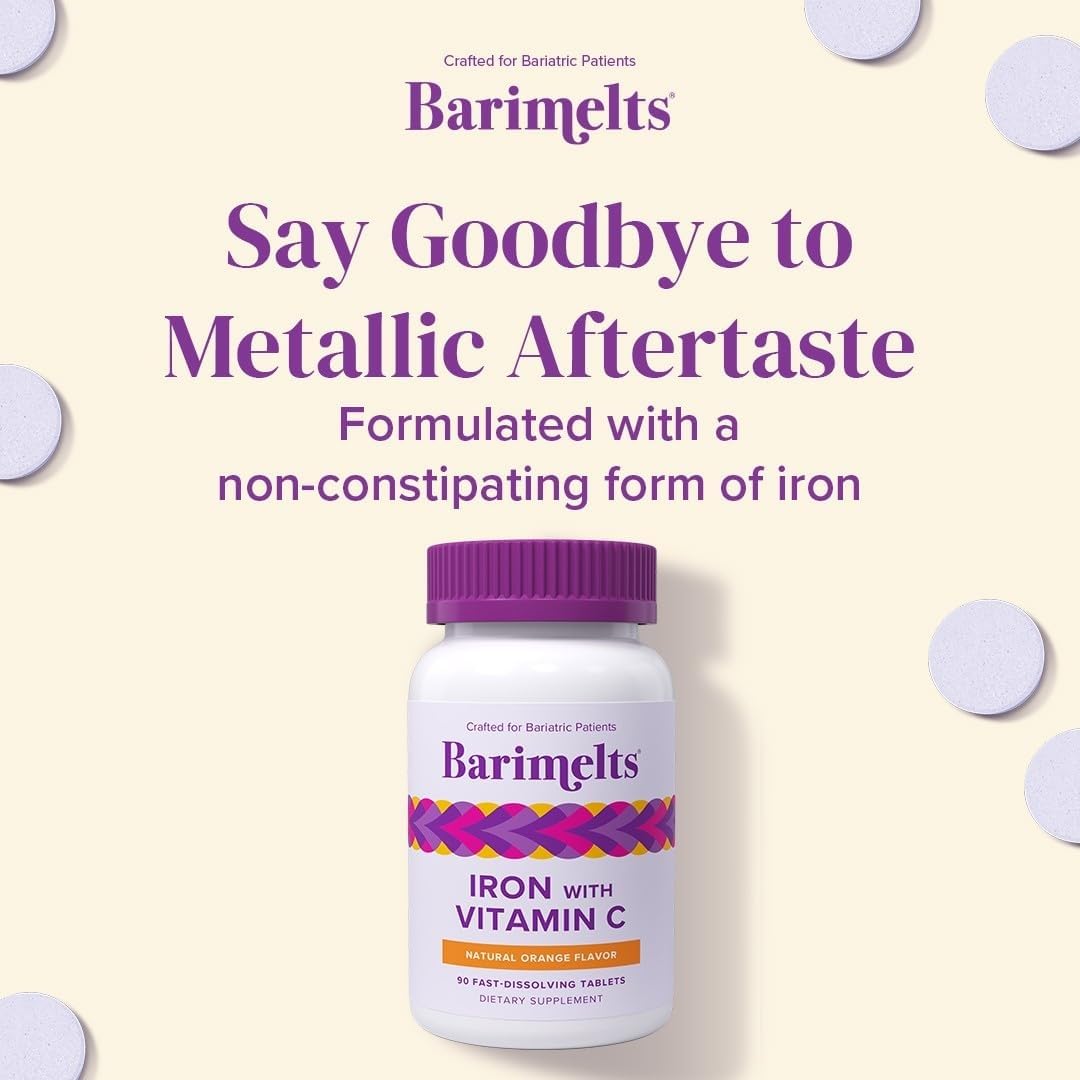 BariMelts Iron Supplement 270 tablets displayed with a measuring spoon