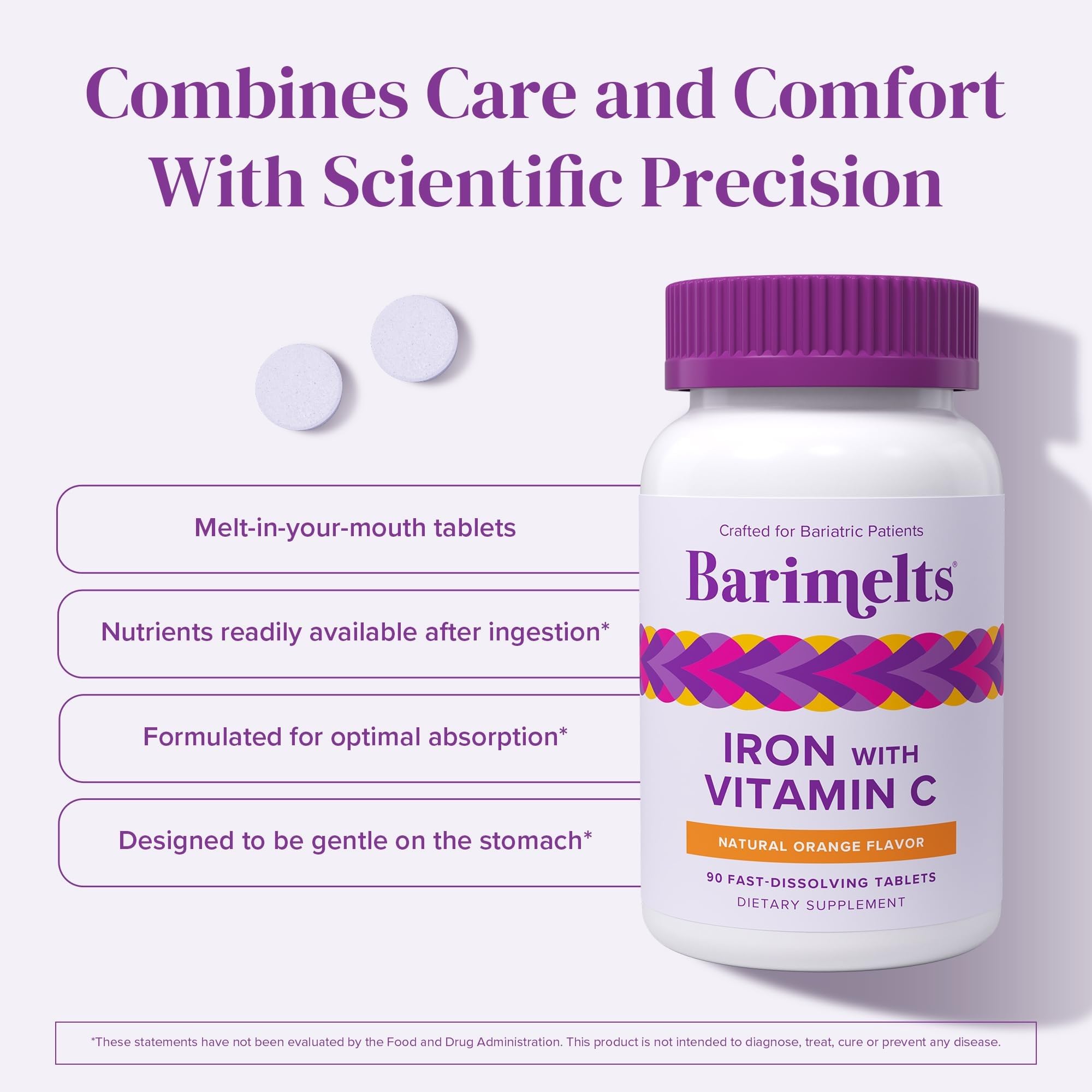 BariMelts Iron Supplement 270 tablets on a wooden table