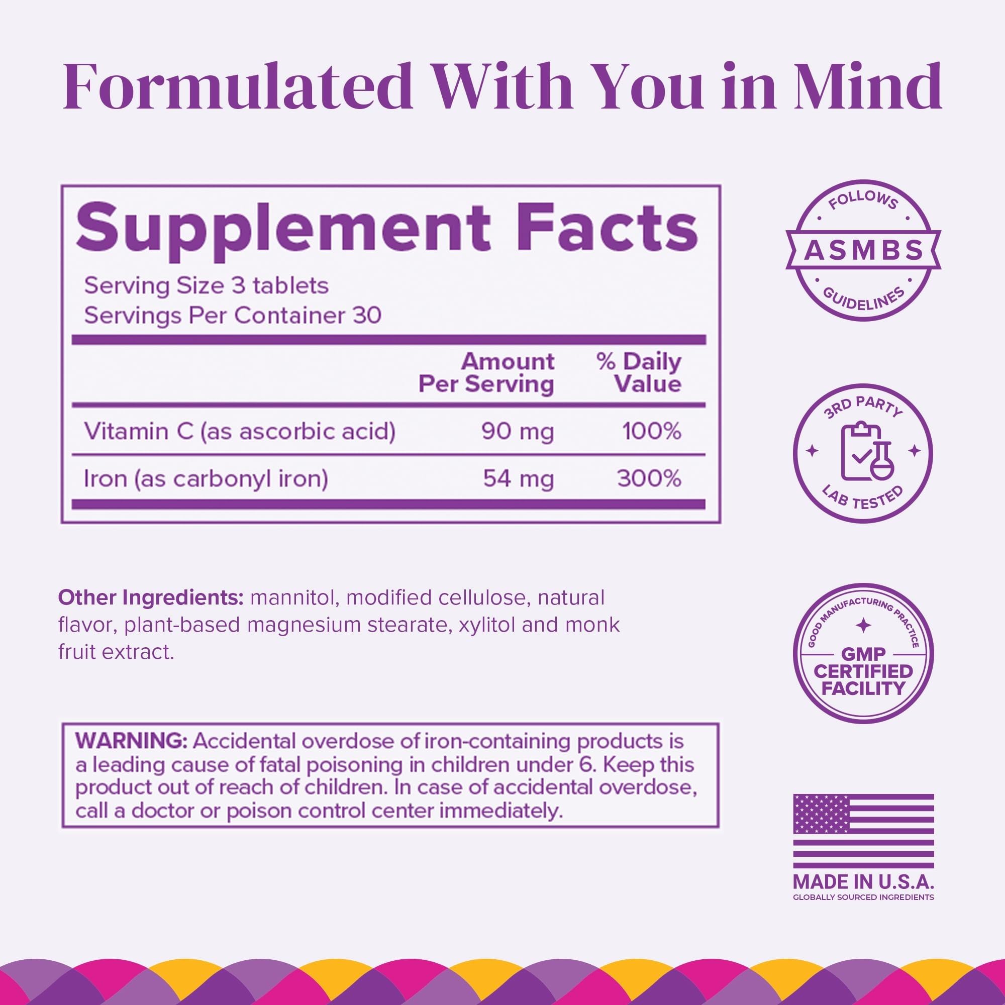 BariMelts Iron Supplement 270 tablets side view