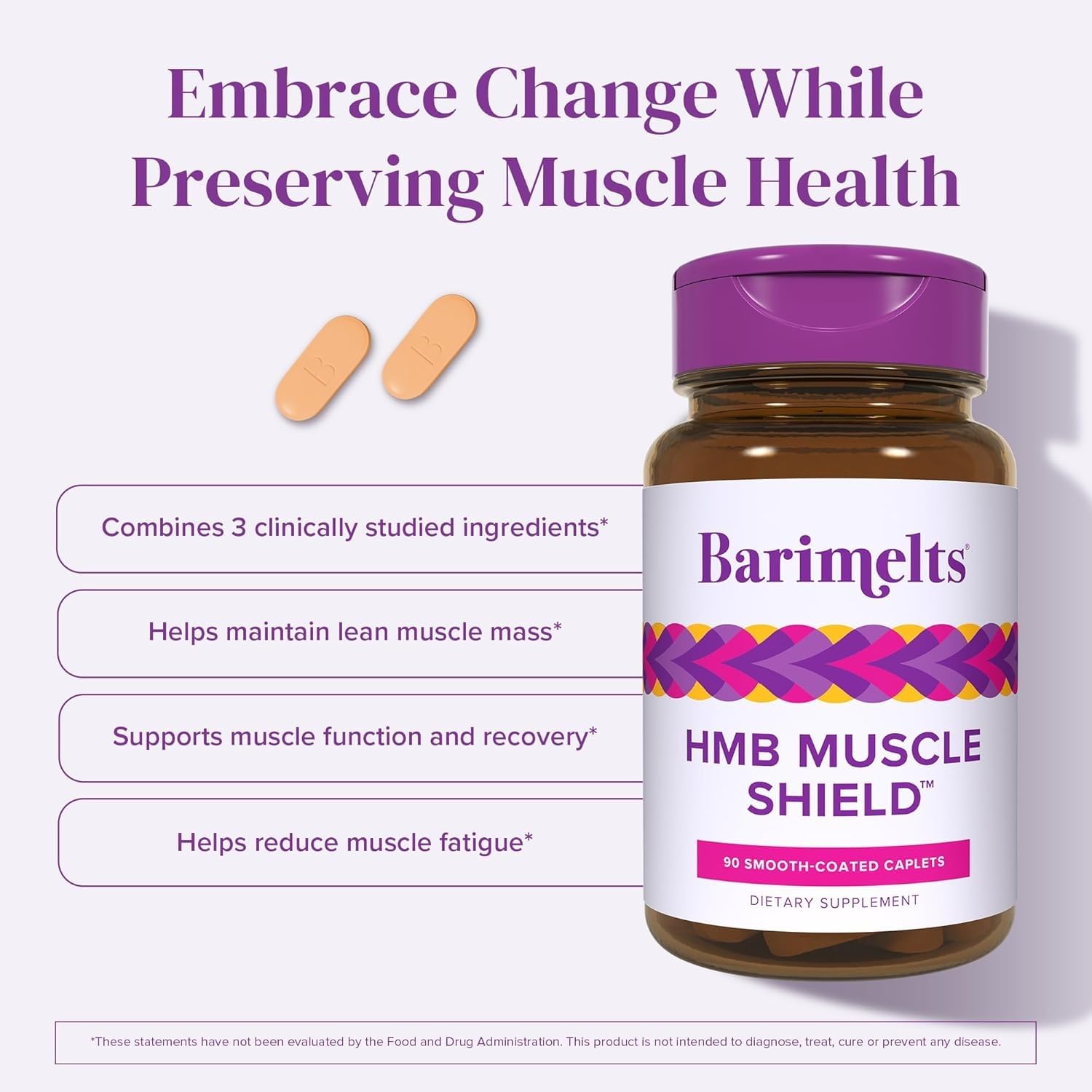BariMelts Muscle Support Caplets with ingredients list on the back