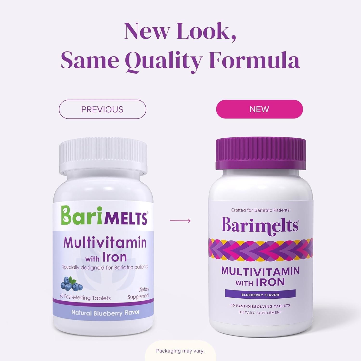 BariMelts Women's Multivitamin 132g tablets on a wooden table