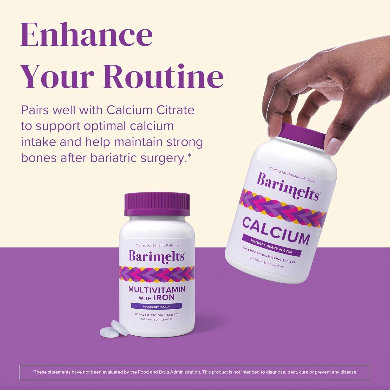 BariMelts Women's Multivitamin 132g with a glass of water