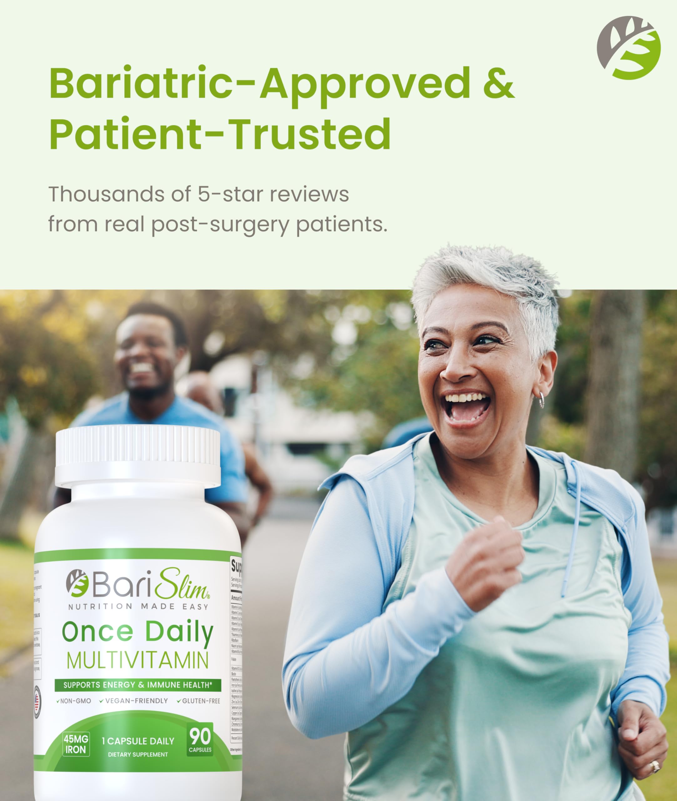 BariSlim Bariatric Multivitamin in a hand for scale