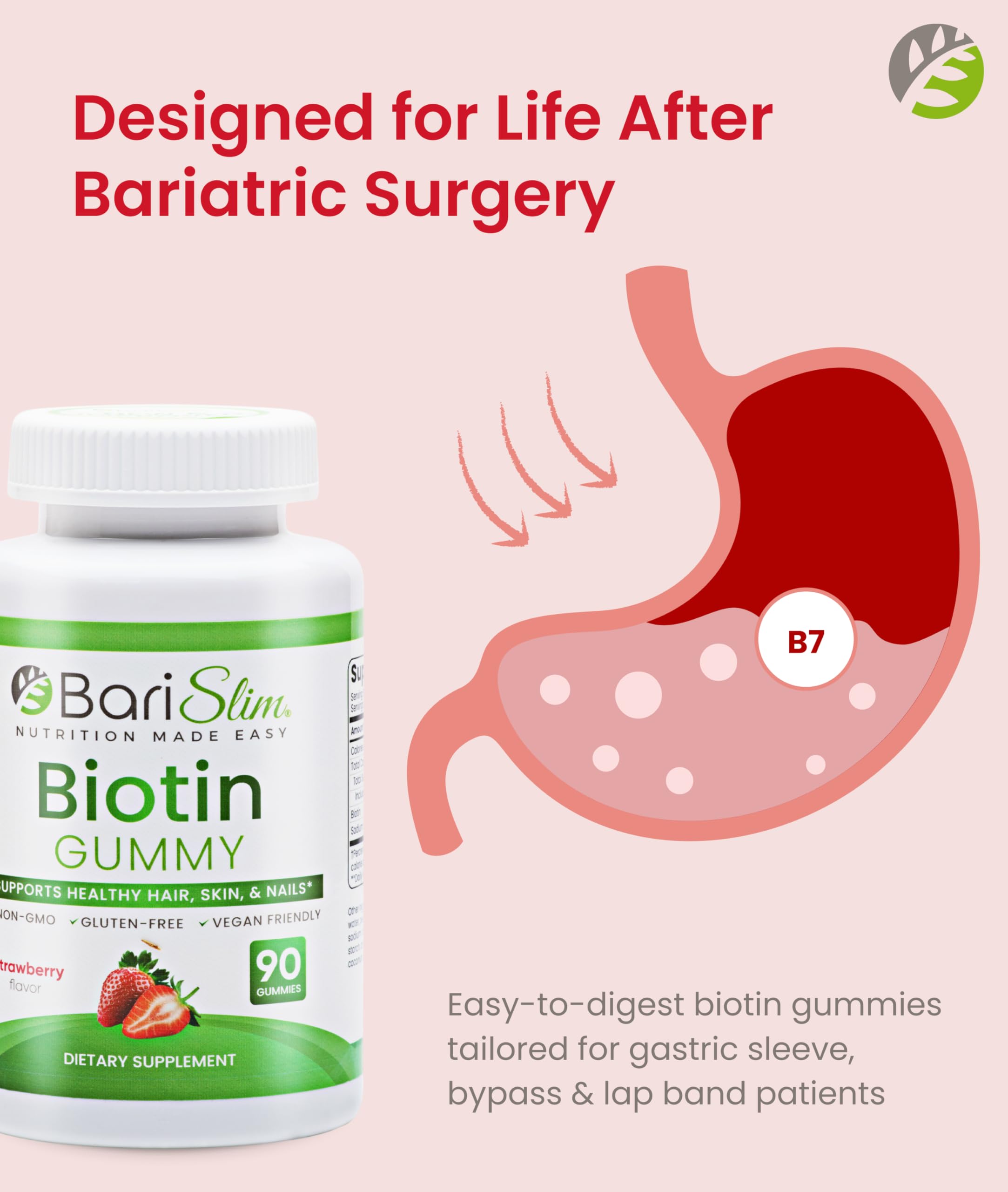 BariSlim Biotin Gummies 5000 mcg showing strawberry flavour