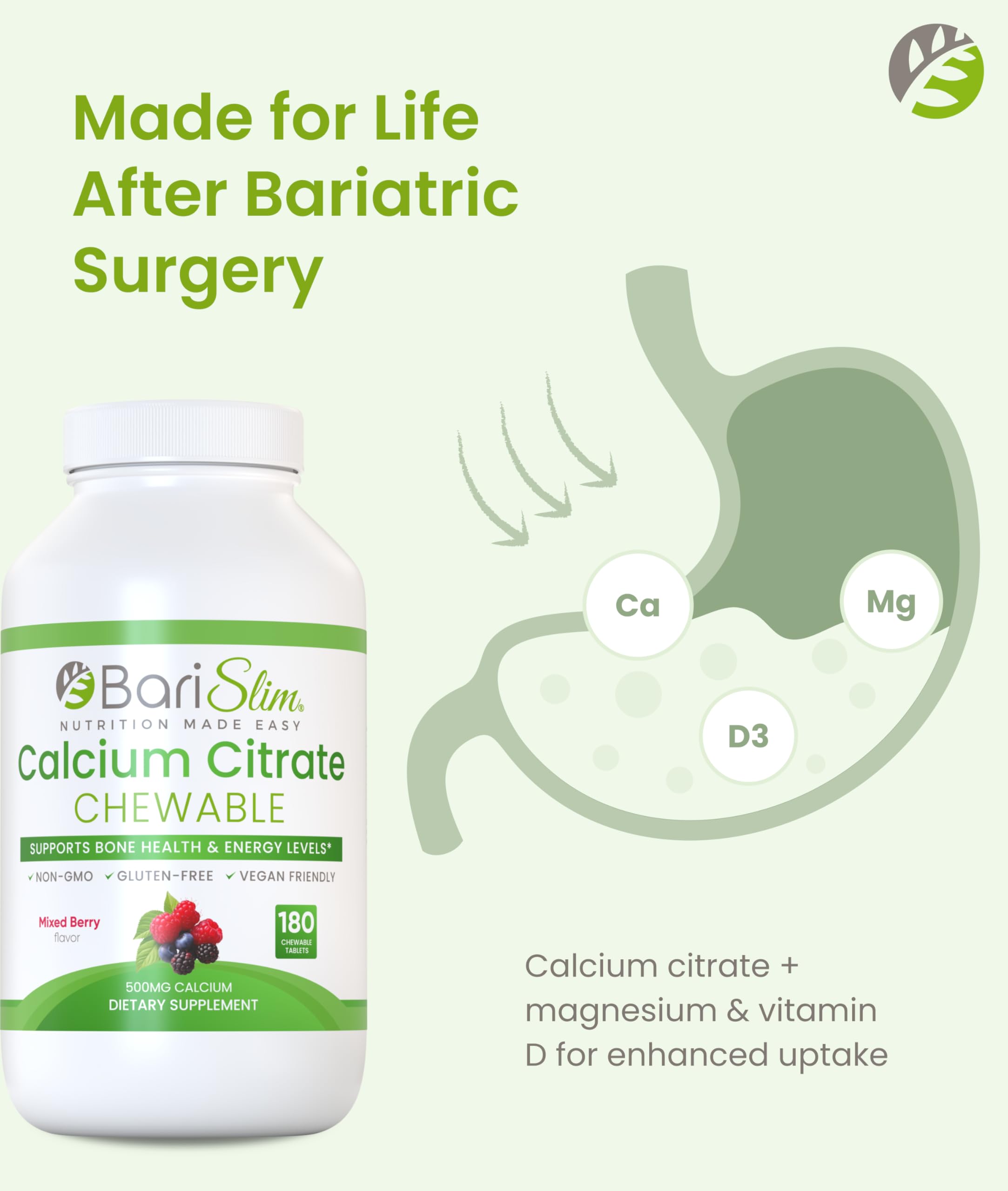 BariSlim Calcium Chewable Tablets 500mg mixed berry flavour