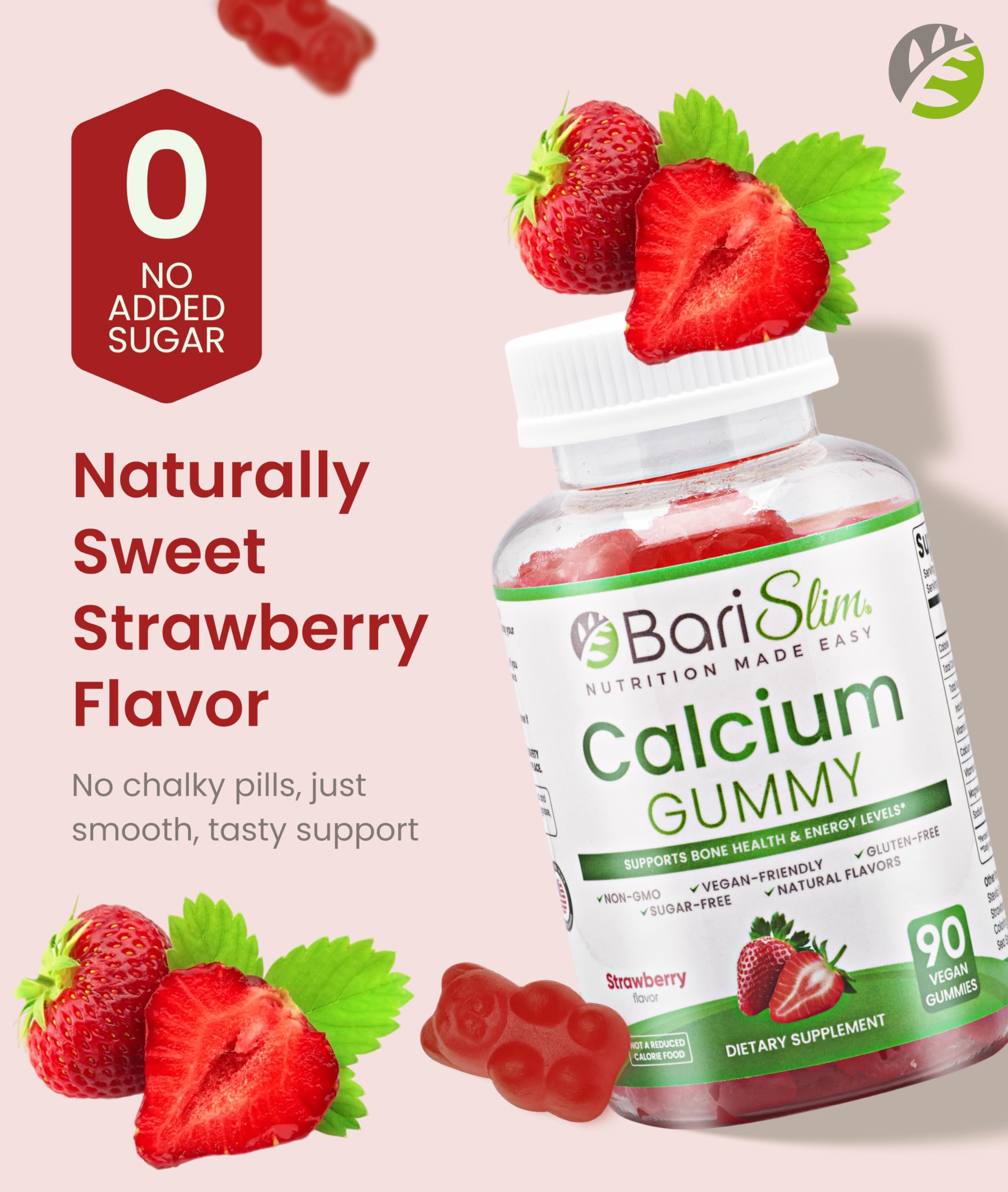 BariSlim Calcium Citrate Gummies 500mg ingredients list on back