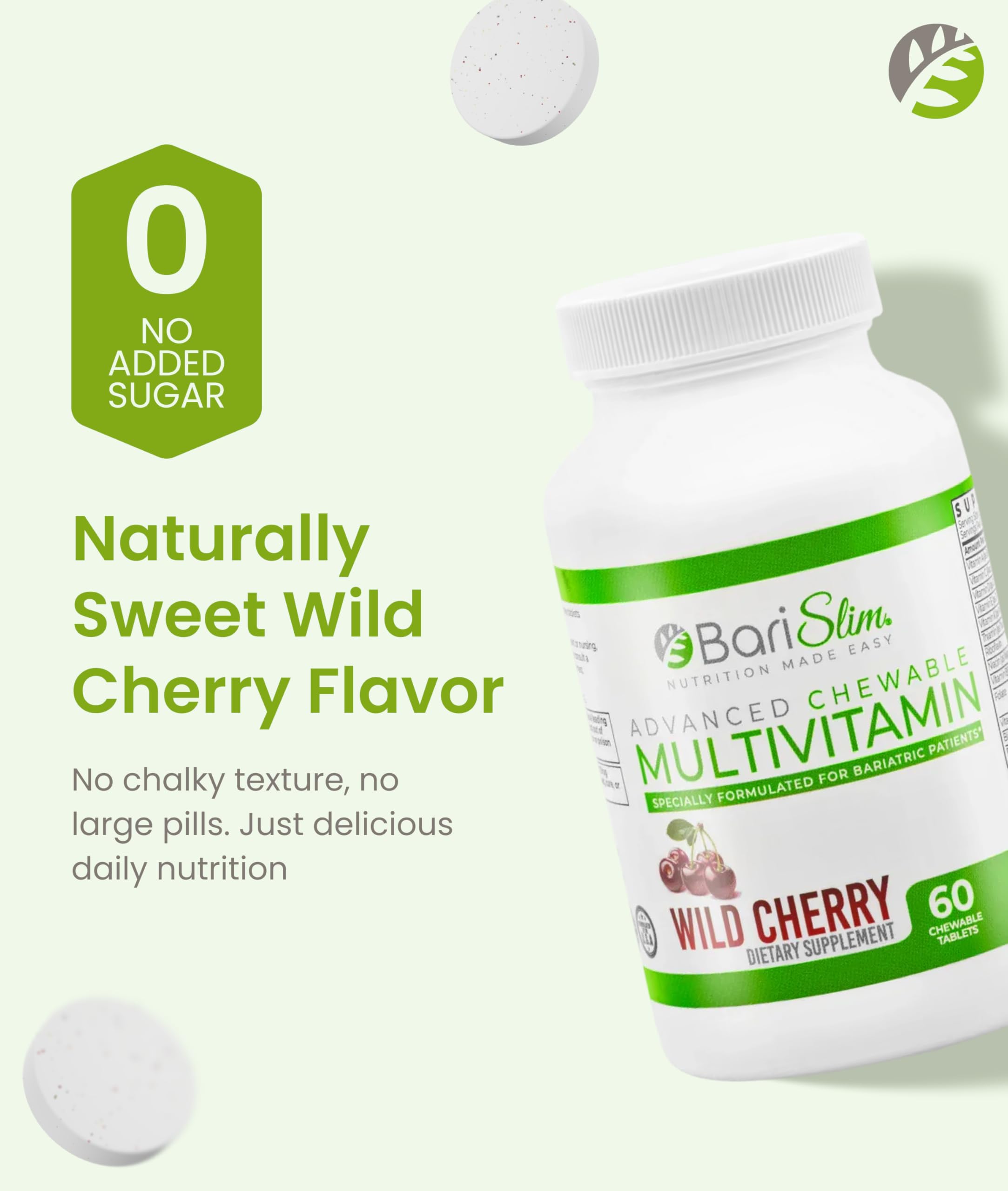 BariSlim Chewable Multivitamin Tablets on a wooden table