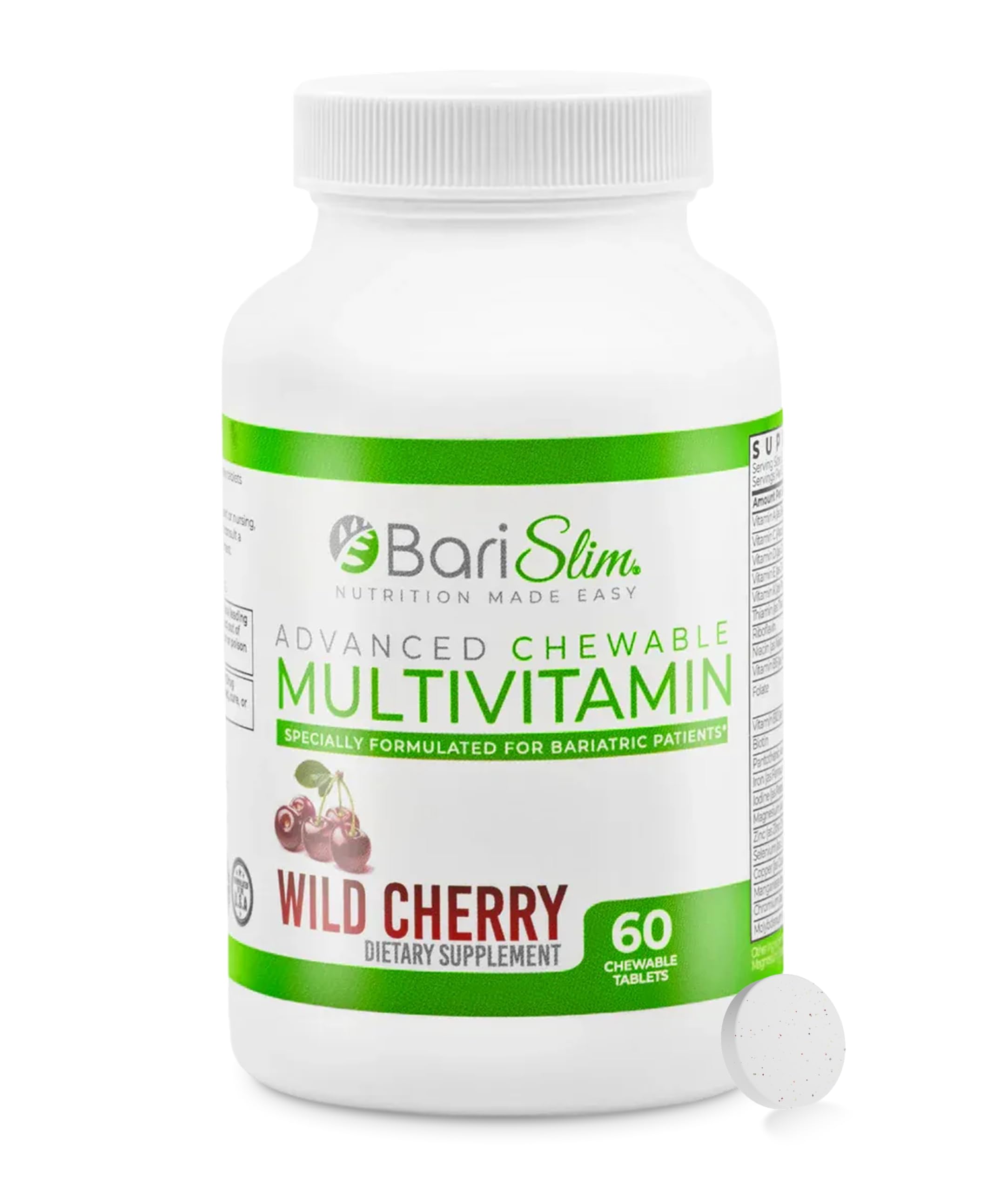 BariSlim Chewable Multivitamin Tablets wild cherry flavour front view
