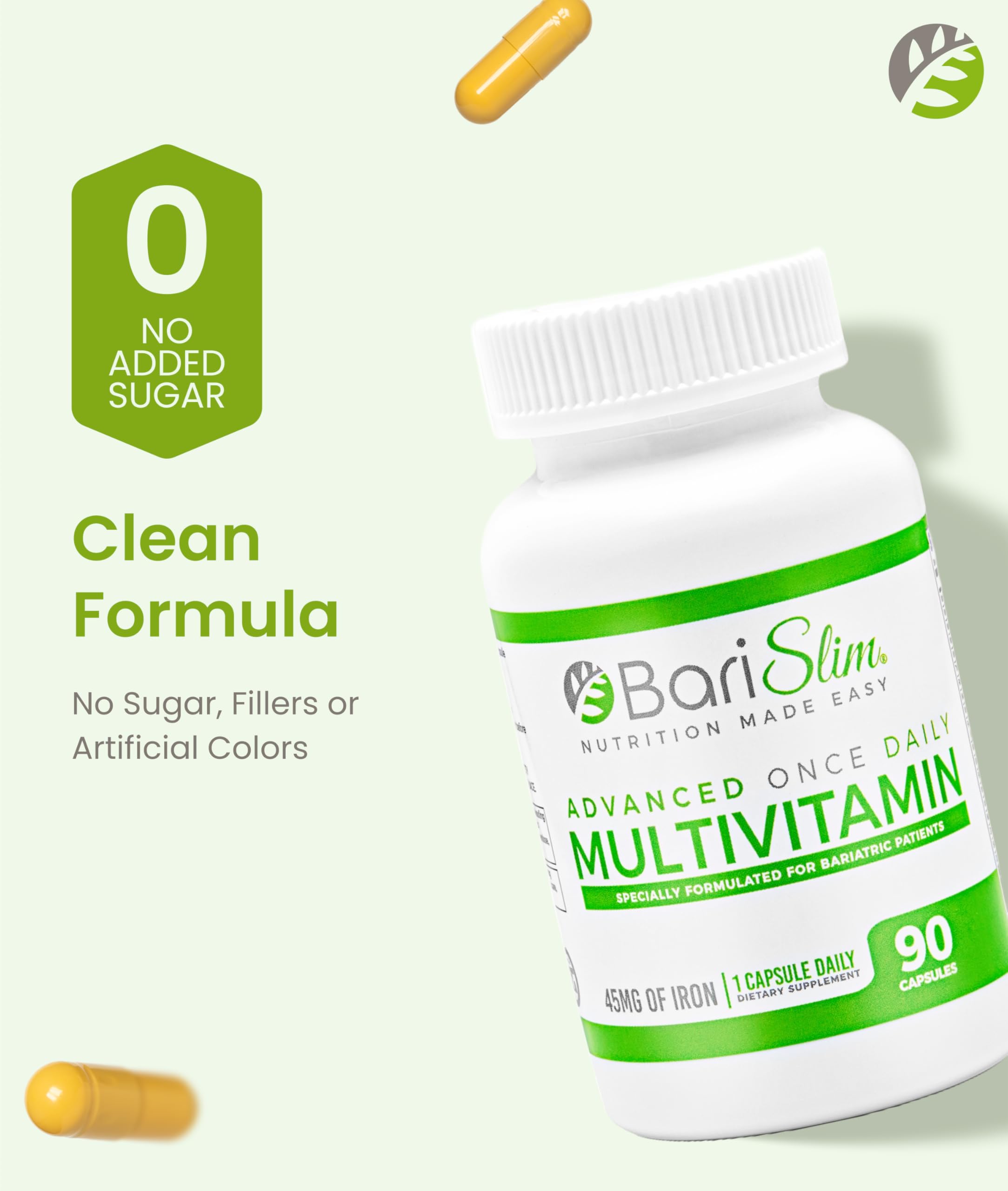 BariSlim Complete Bariatric Multivitamin capsule in hand