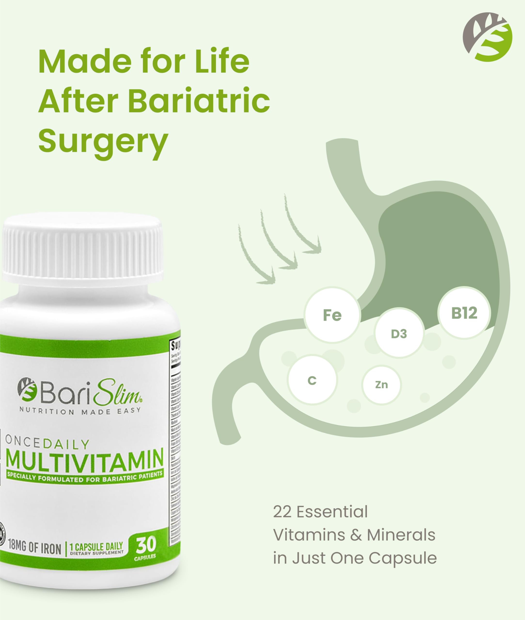 BariSlim Multivitamin Capsules back view with ingredient list