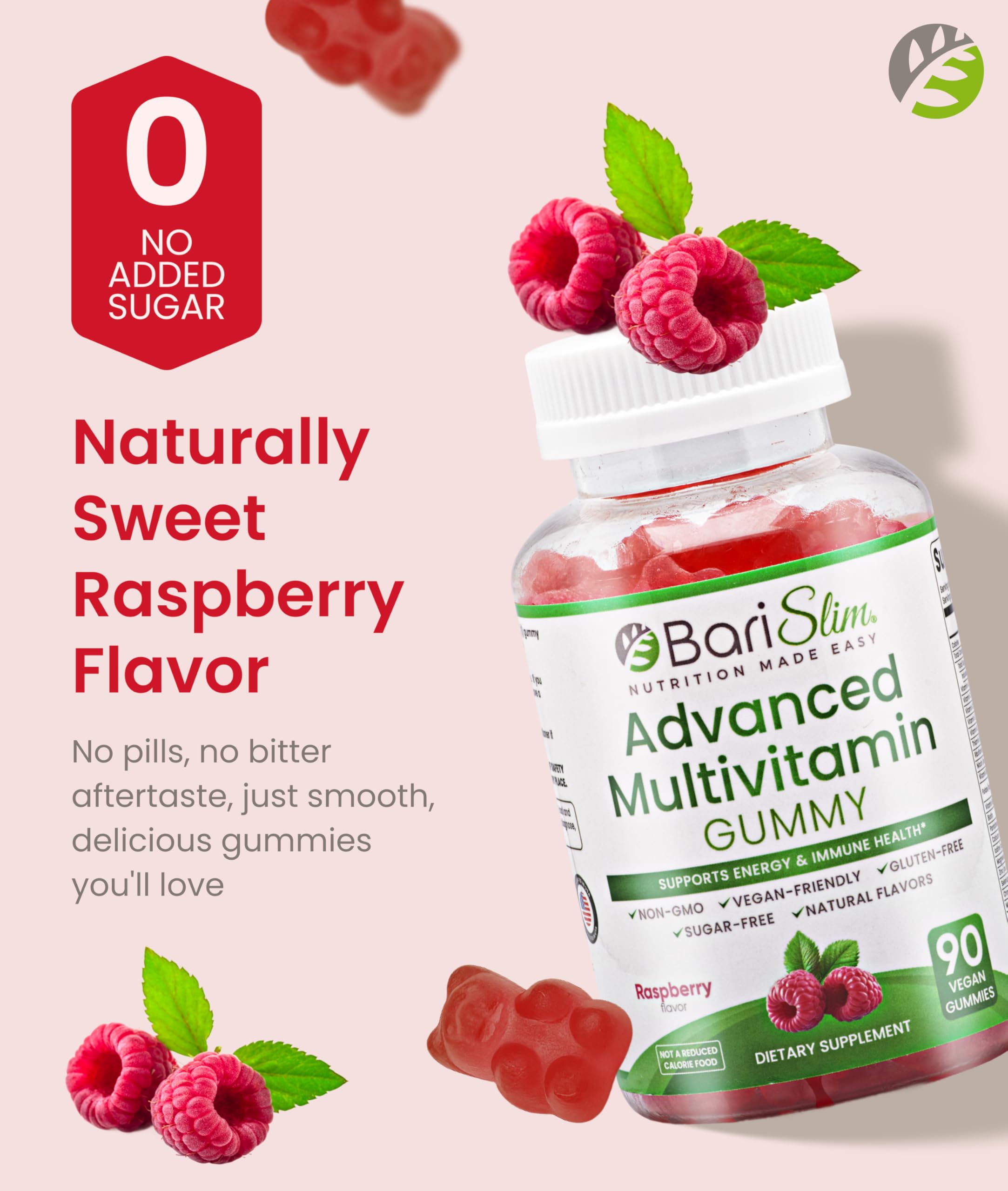 BariSlim Multivitamin Gummies with a hand holding a gummy