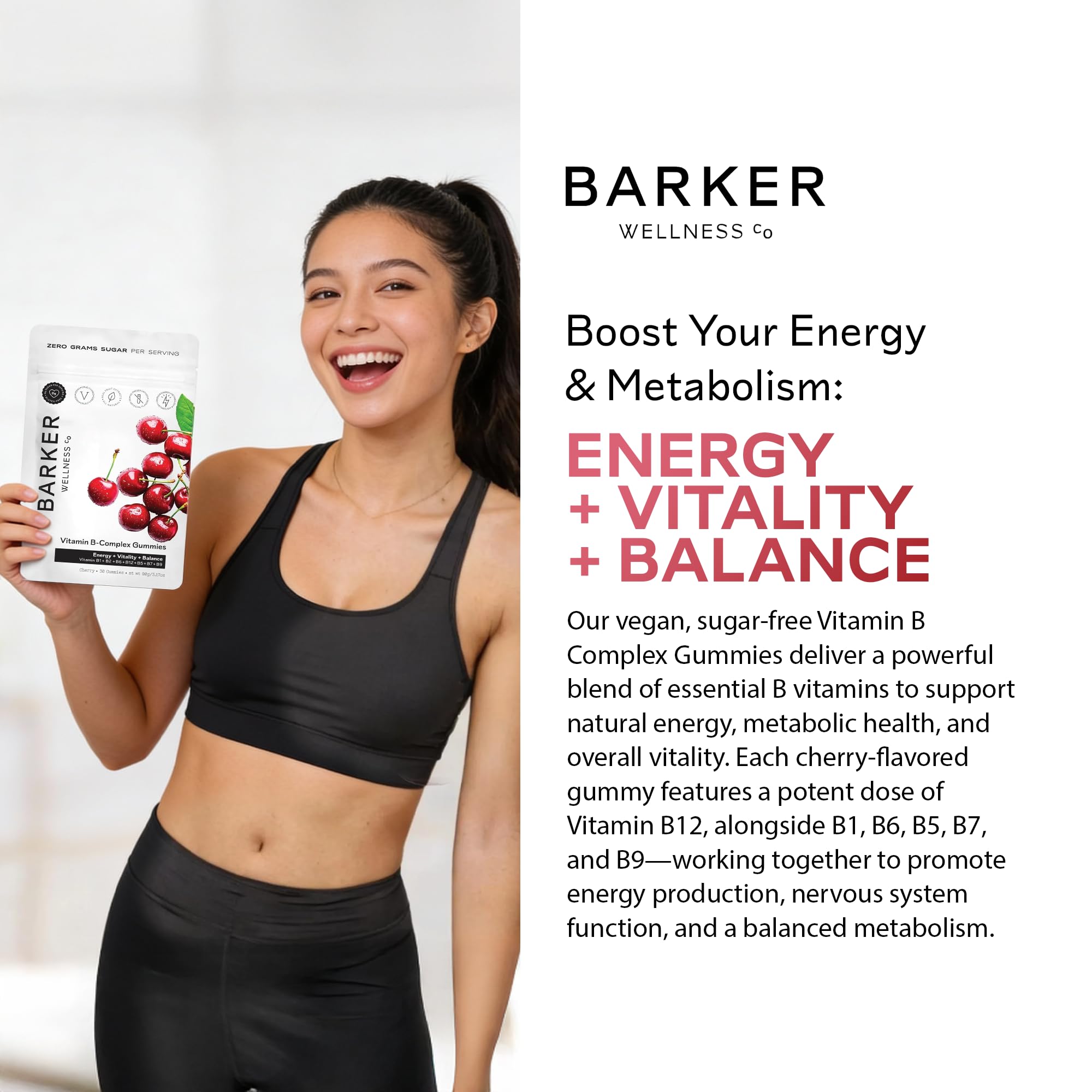 Barker Wellness Co B-Complex Gummies with fresh cherries