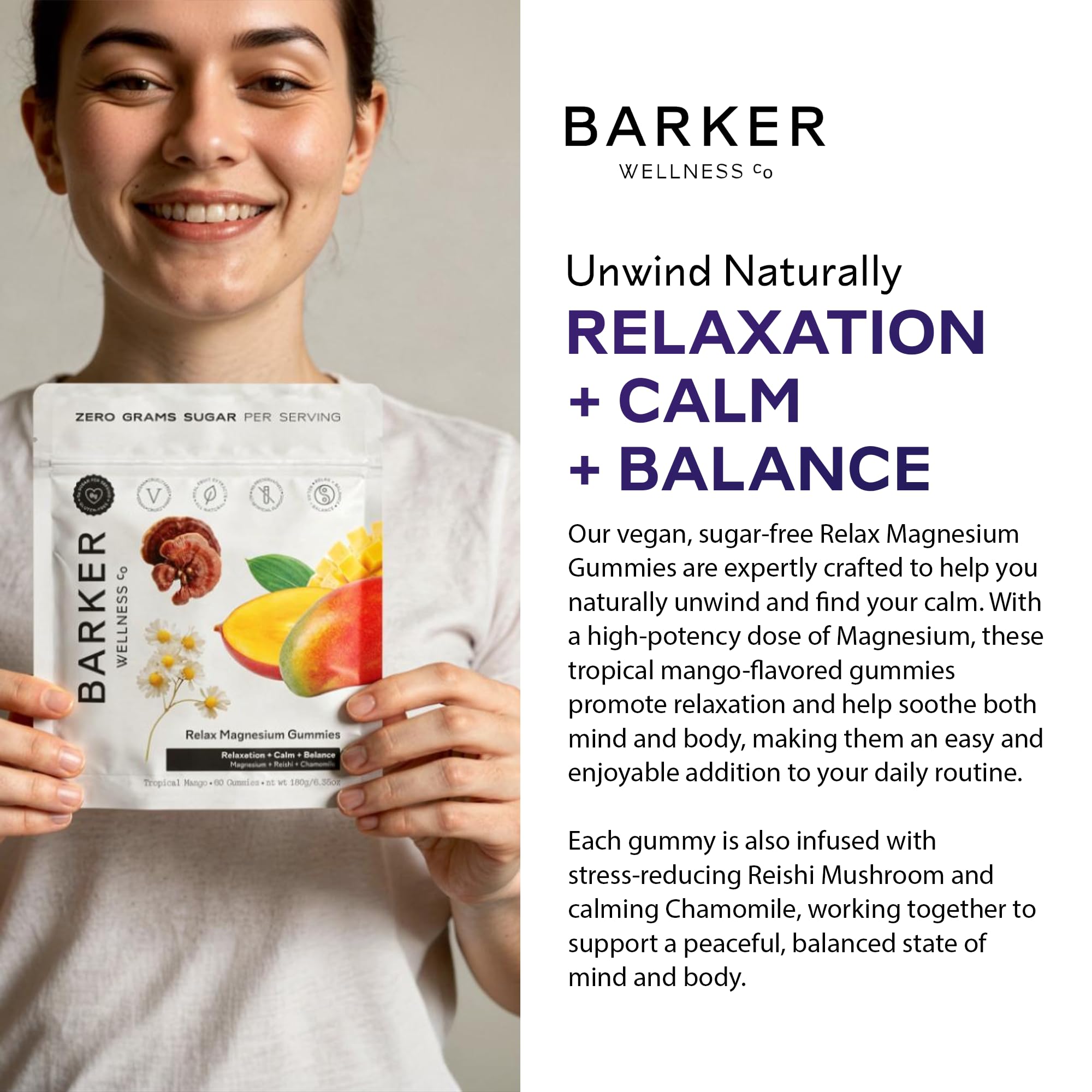 Barker Wellness Co Magnesium Gummies Tropical Mango gummies on a table