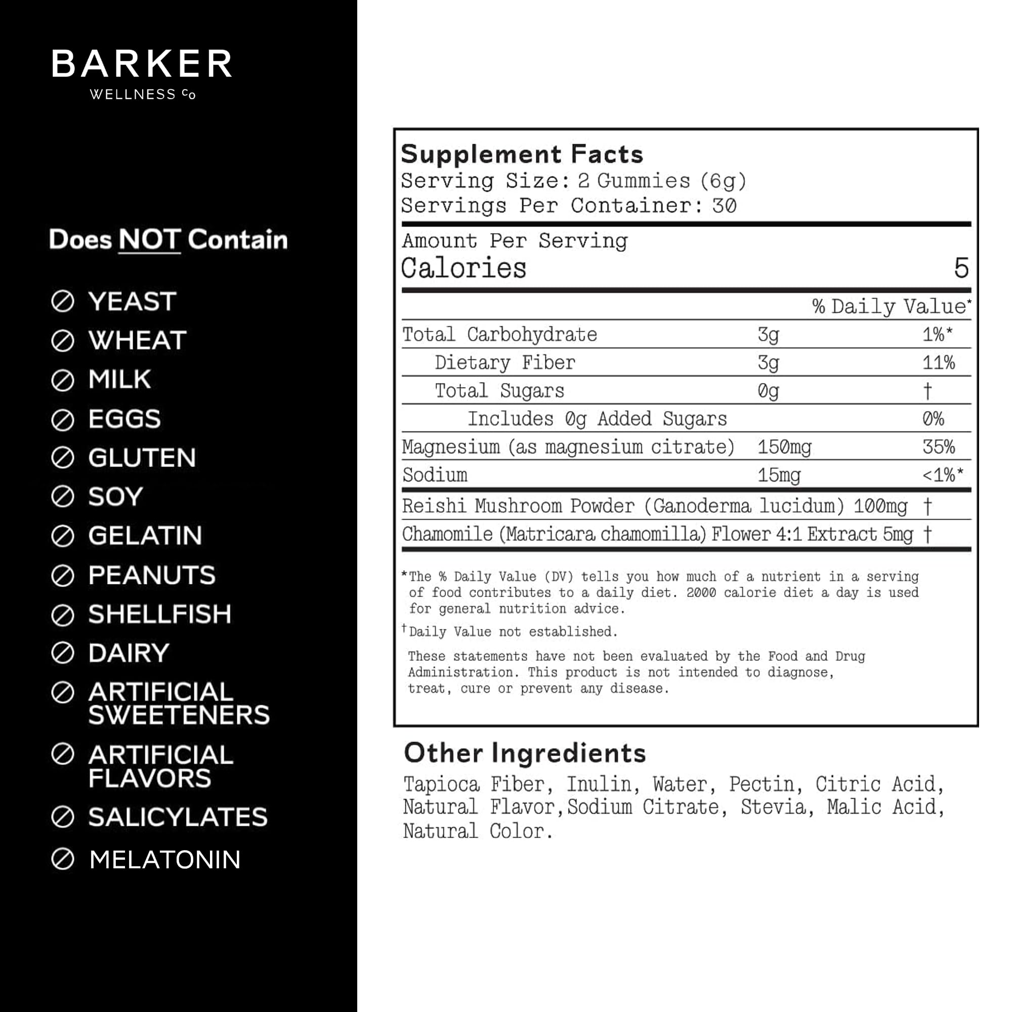 Barker Wellness Co Magnesium Gummies Tropical Mango ingredients list
