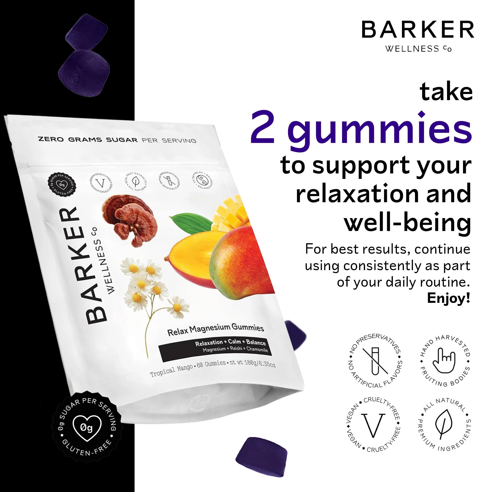 Barker Wellness Co Magnesium Gummies Tropical Mango packaging