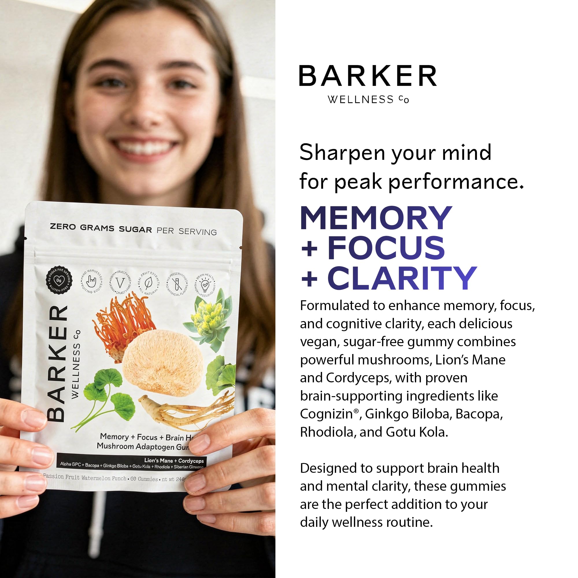 Barker Wellness Co Mushroom Adaptogen Gummies close-up of gummies